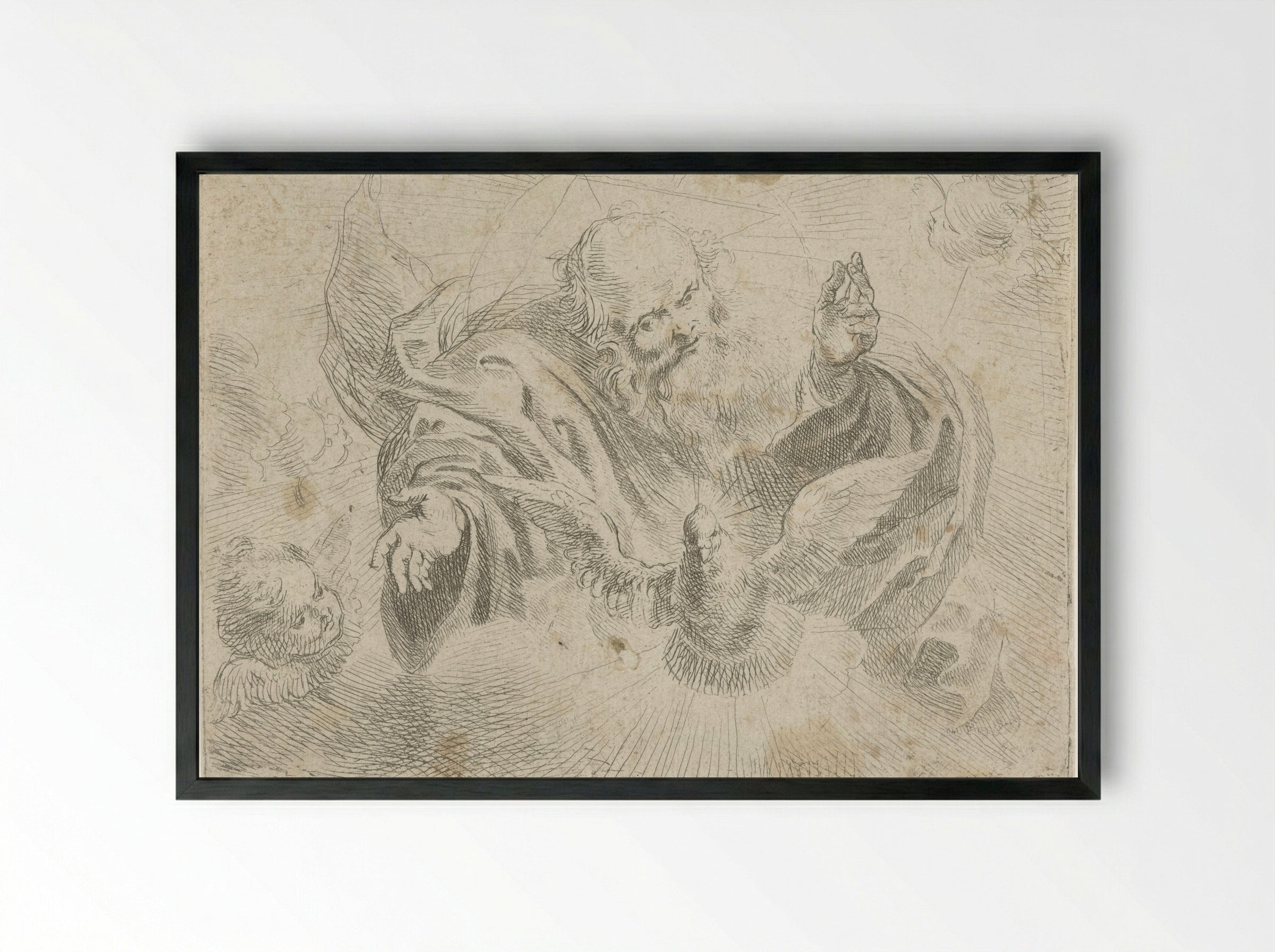 God the Father with the Dove of the Holy Spirit - Jan Miel - Framed Print Black