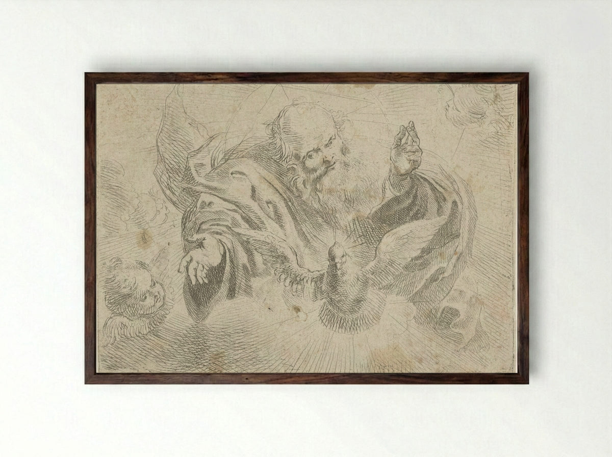 God the Father with the Dove of the Holy Spirit - Jan Miel - Framed Print Dark Wood