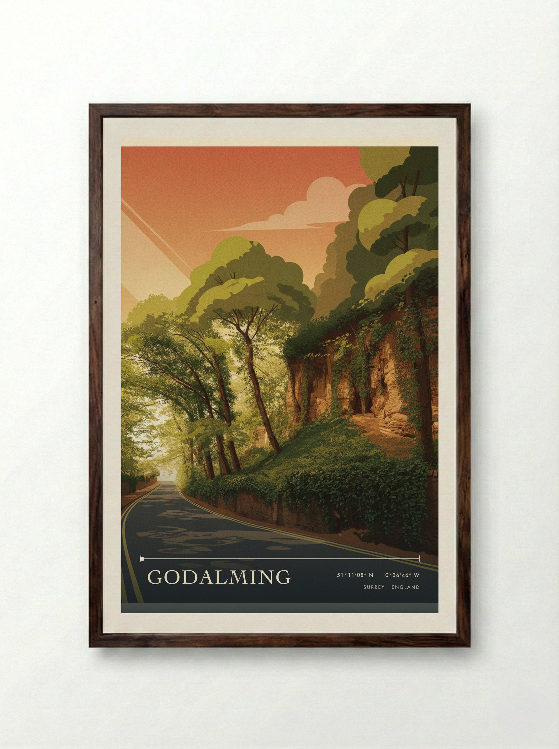 Godalming Surrey England Travel Poster - Framed Print Dark Wood