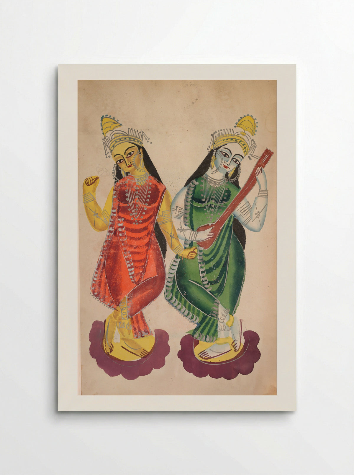 Goddesses Lakshmi and Sarasvati - Kalighat School - Poster