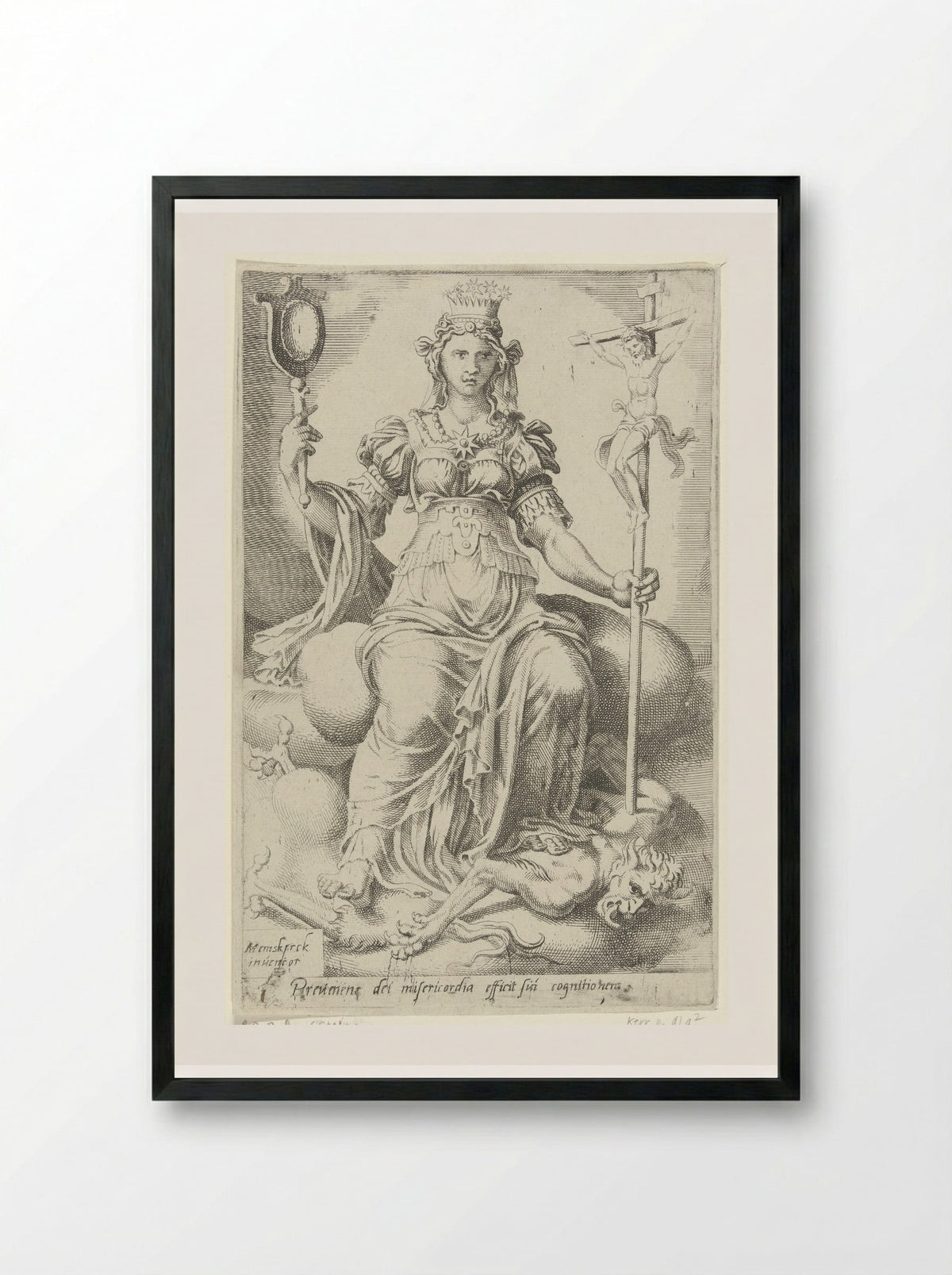 Gods genade zegeviert over de duivel en brengt zelfkennis voort - Dirck Volckertsz. Coornhert - Framed Print Black