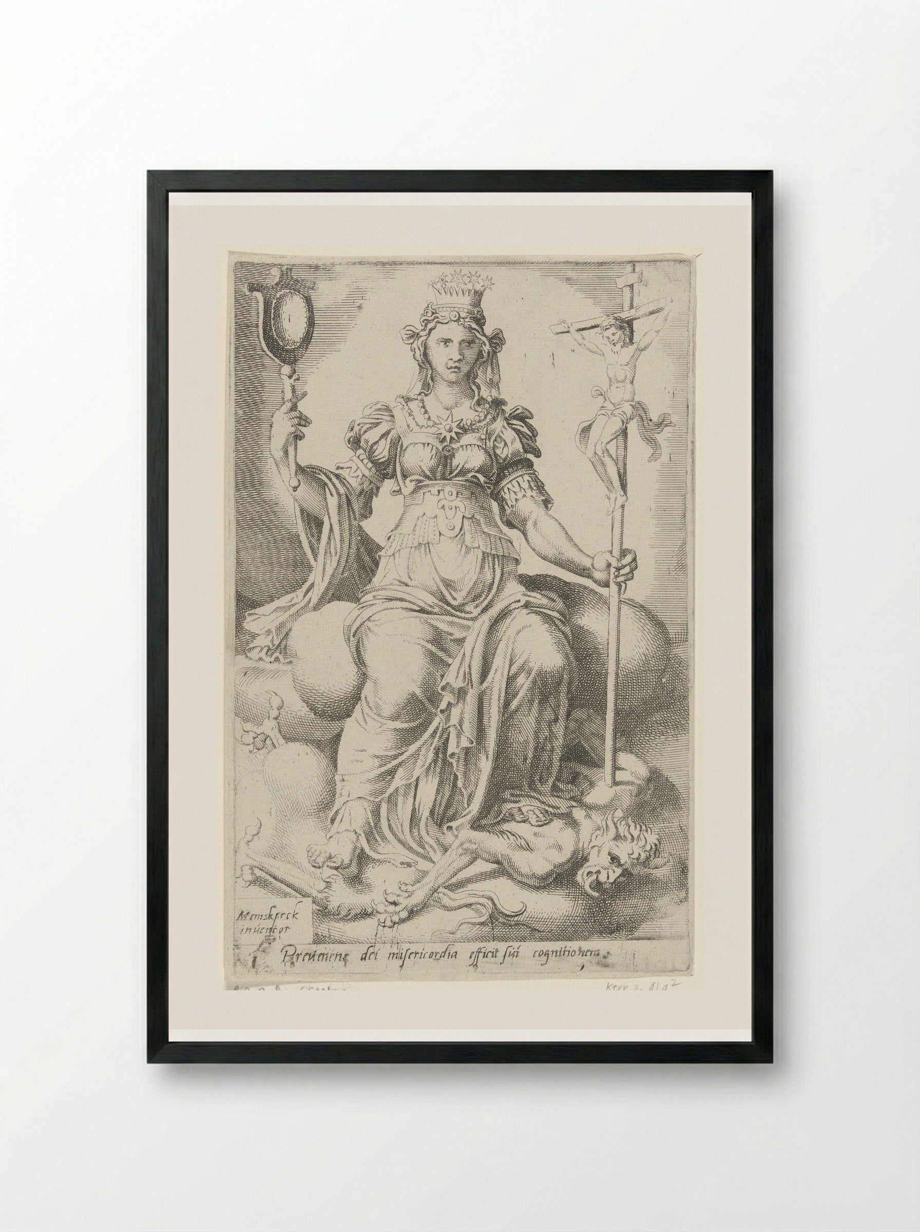 Gods genade zegeviert over de duivel en brengt zelfkennis voort - Dirck Volckertsz. Coornhert - Framed Print Black