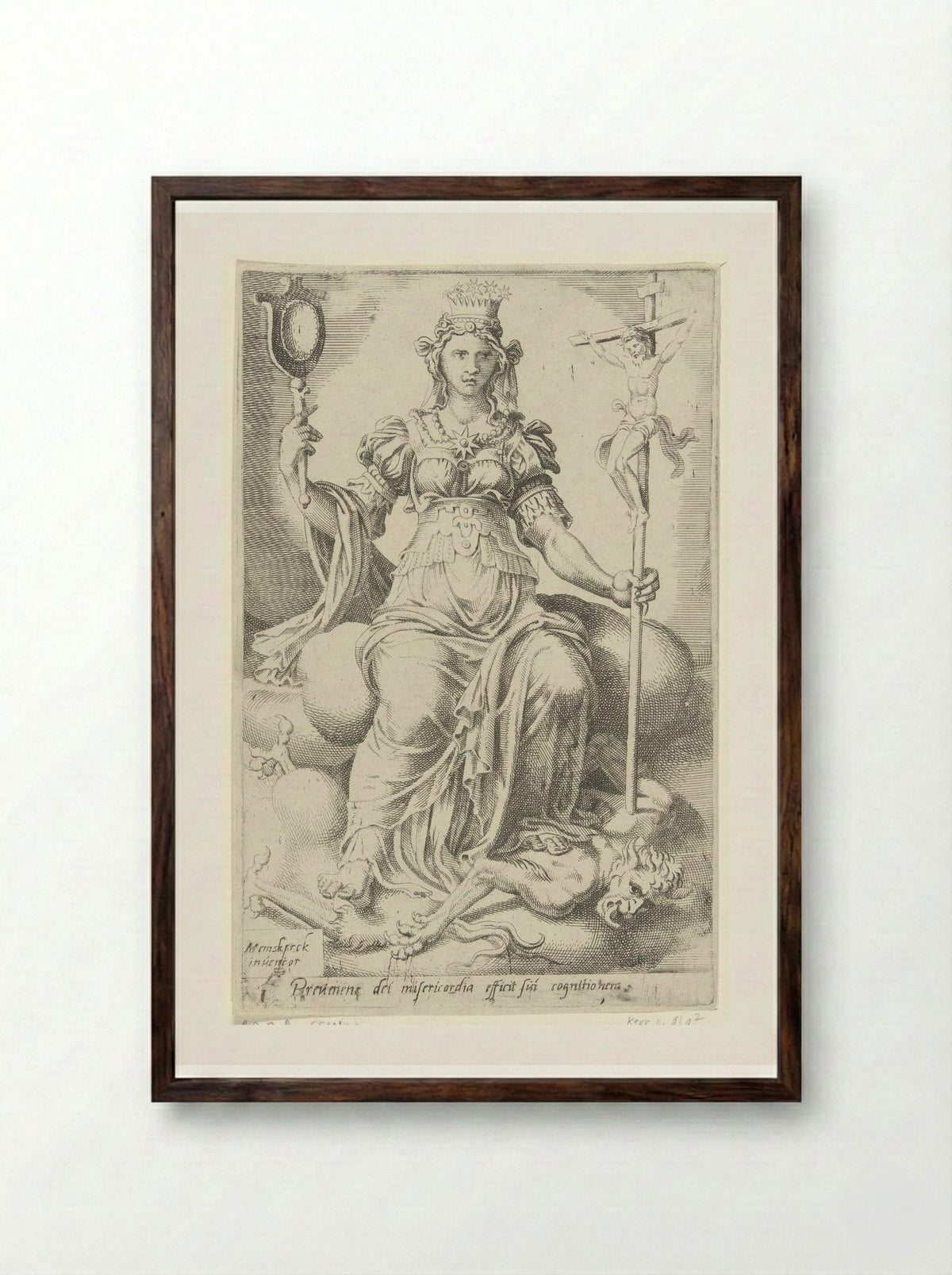 Gods genade zegeviert over de duivel en brengt zelfkennis voort - Dirck Volckertsz. Coornhert - Framed Print Dark Wood