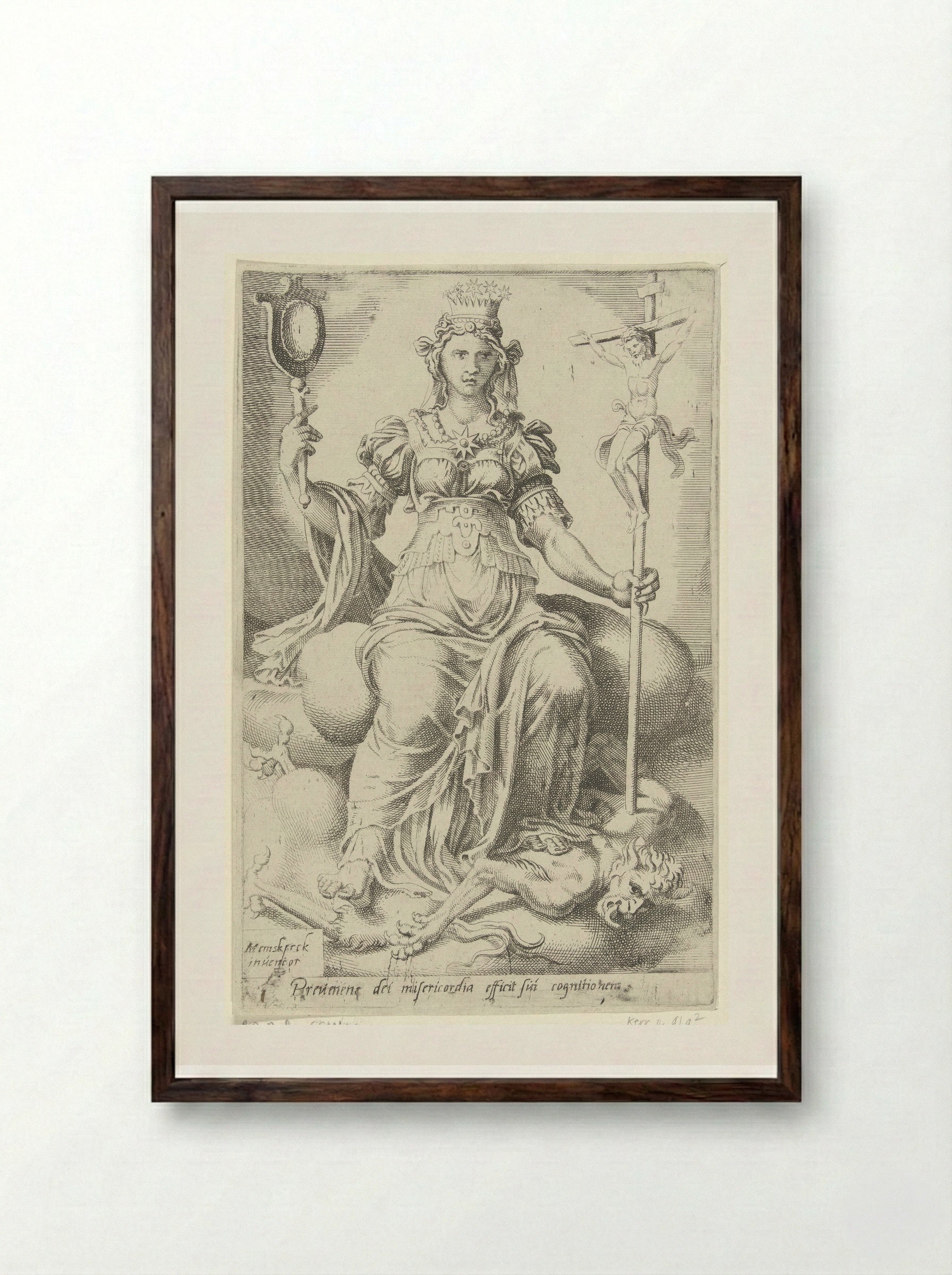 Gods genade zegeviert over de duivel en brengt zelfkennis voort - Dirck Volckertsz. Coornhert - Framed Print Dark Wood