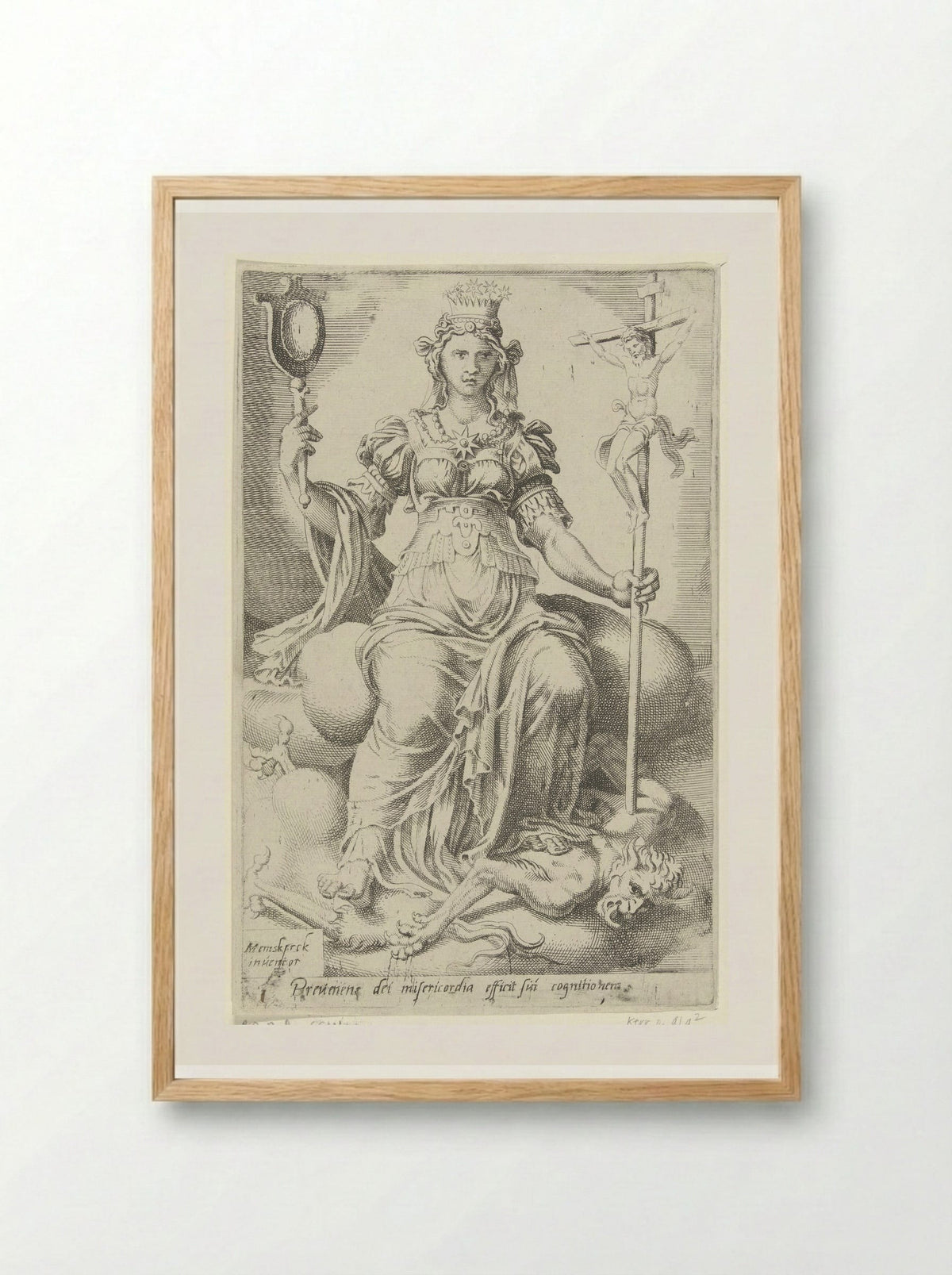 Gods genade zegeviert over de duivel en brengt zelfkennis voort - Dirck Volckertsz. Coornhert - Framed Print Wood