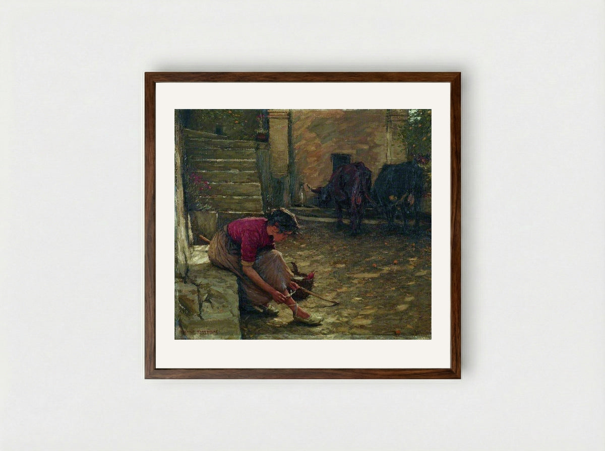 Going out with the Cows - Henry Herbert La Thangue - Framed Print Dark Wood