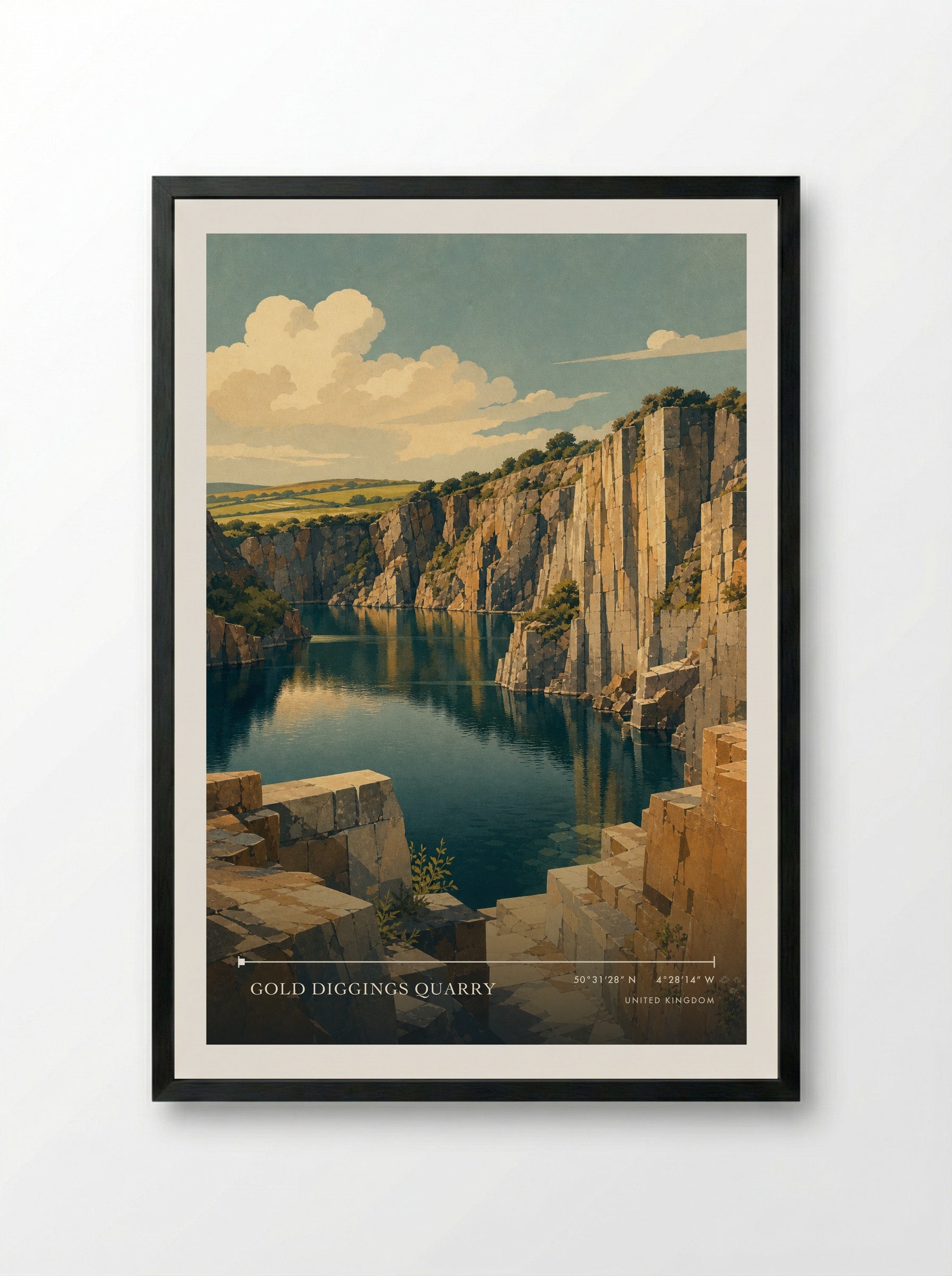 Gold Diggings Quarry United Kingdom Travel Poster - Framed Print Black
