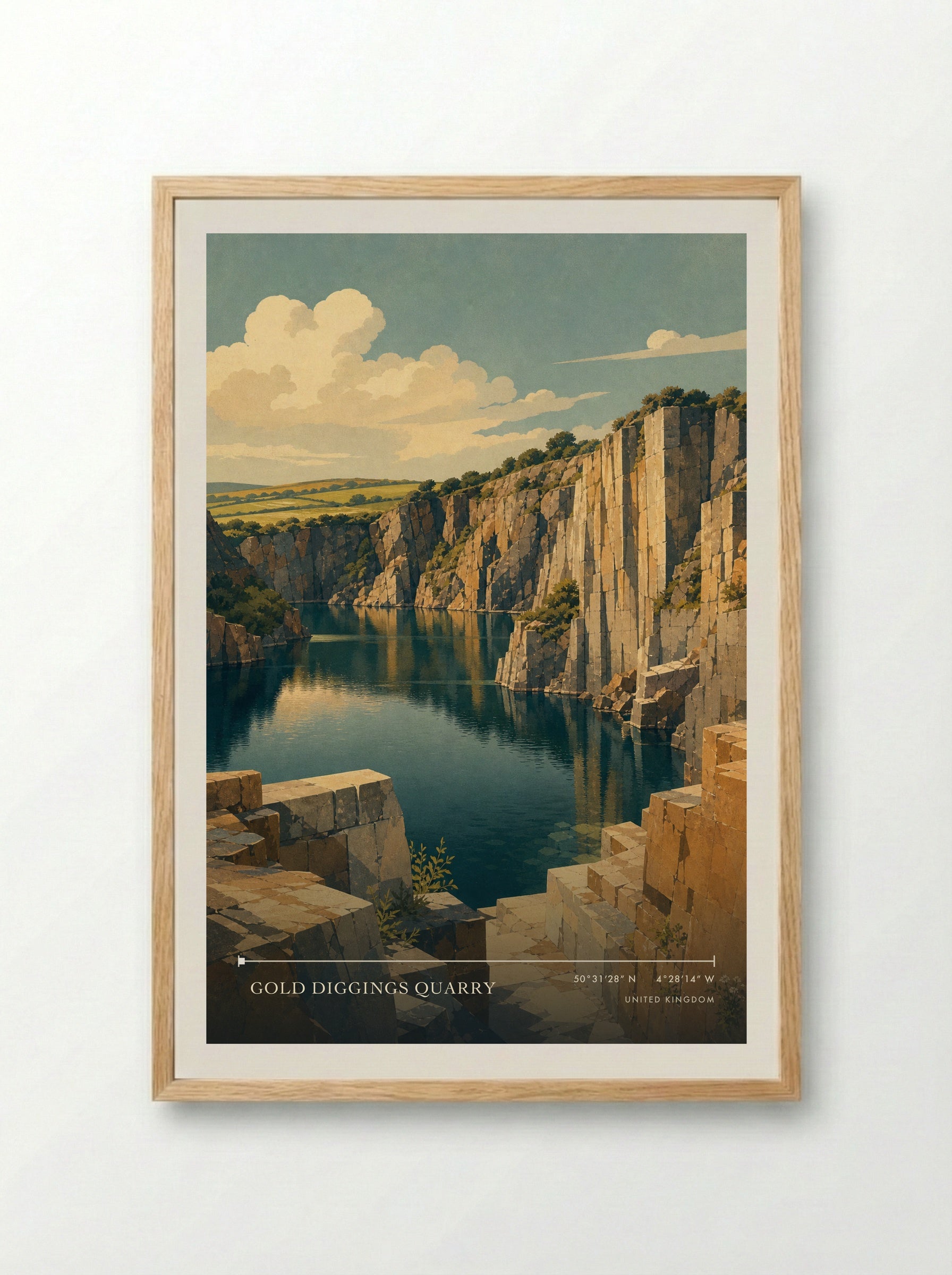 Gold Diggings Quarry United Kingdom Travel Poster - Framed Print Wood