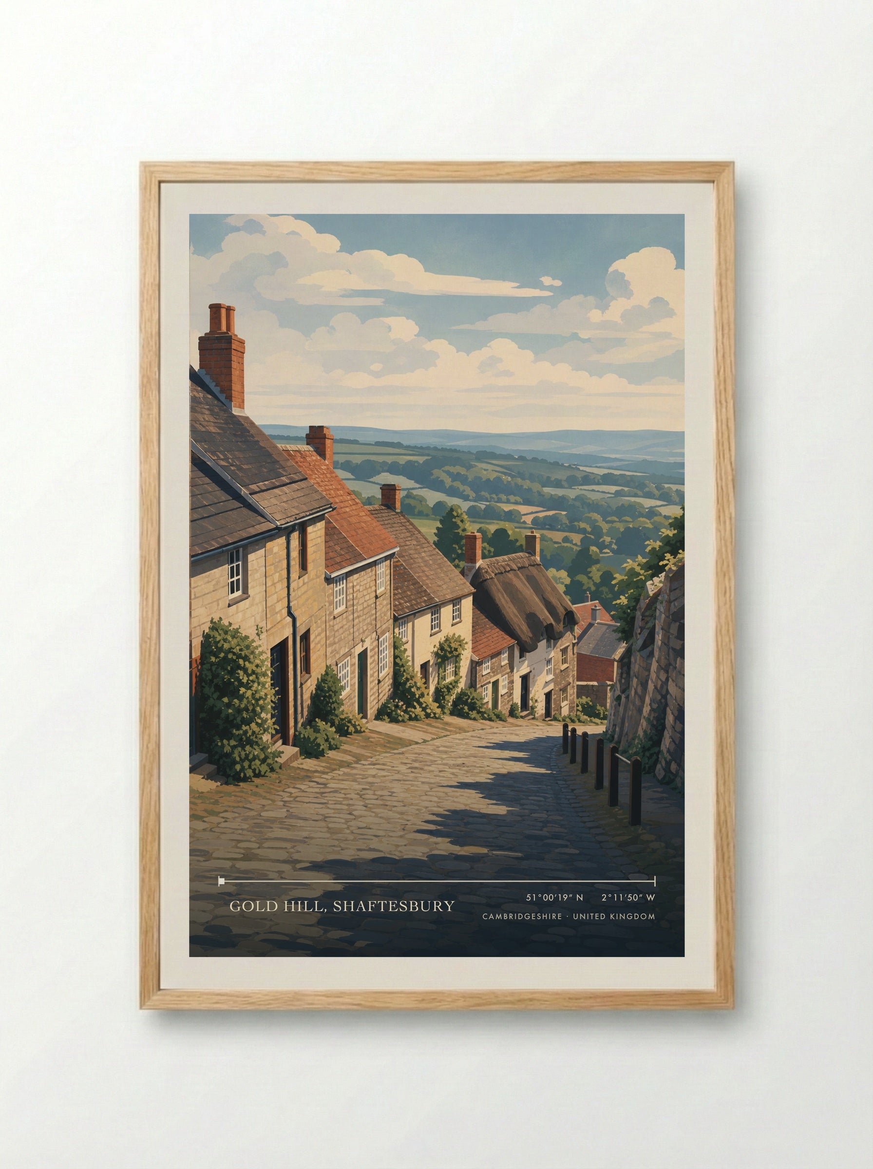 Gold Hill, Shaftesbury Cambridgeshire United Kingdom Travel Poster - Framed Print Wood