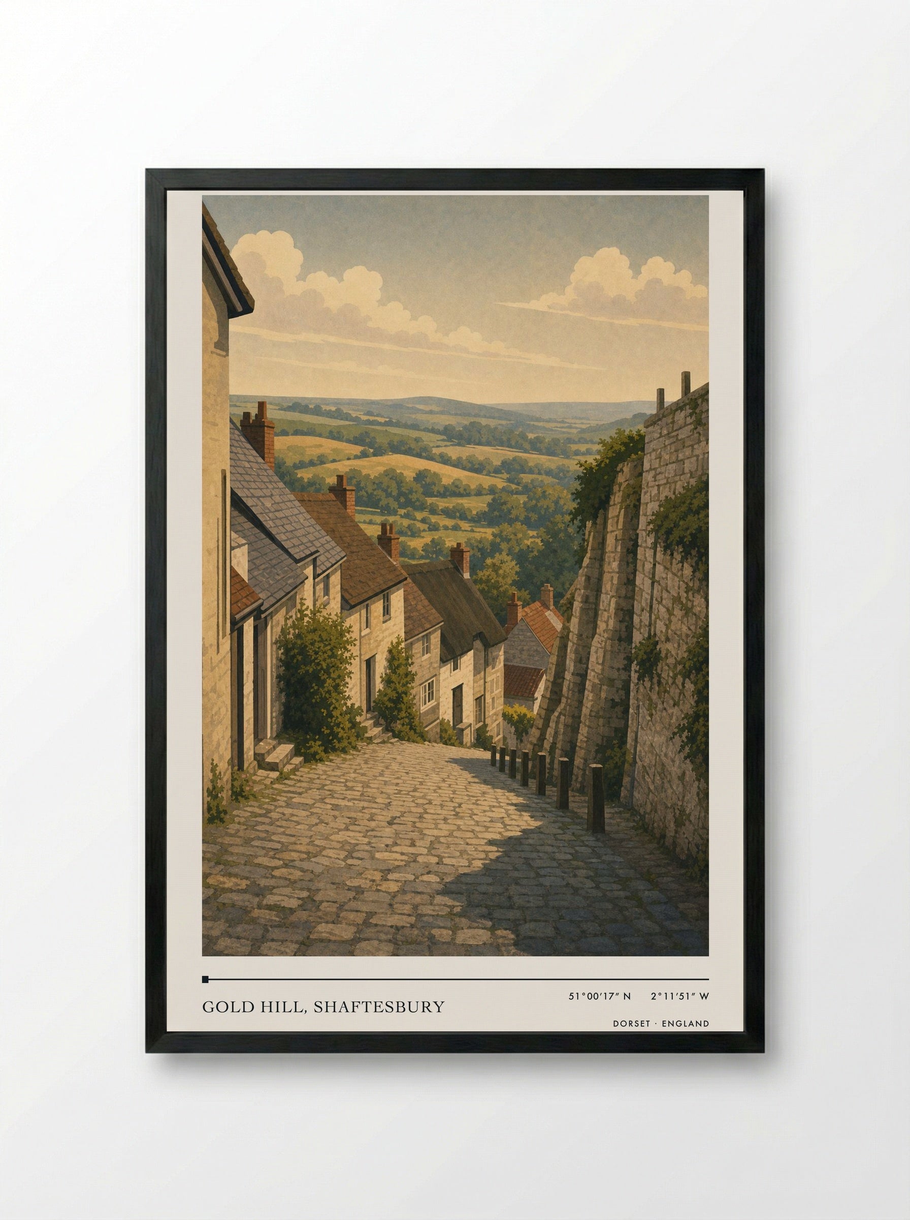 Gold Hill, Shaftesbury Dorset England Travel Poster - Framed Print Black