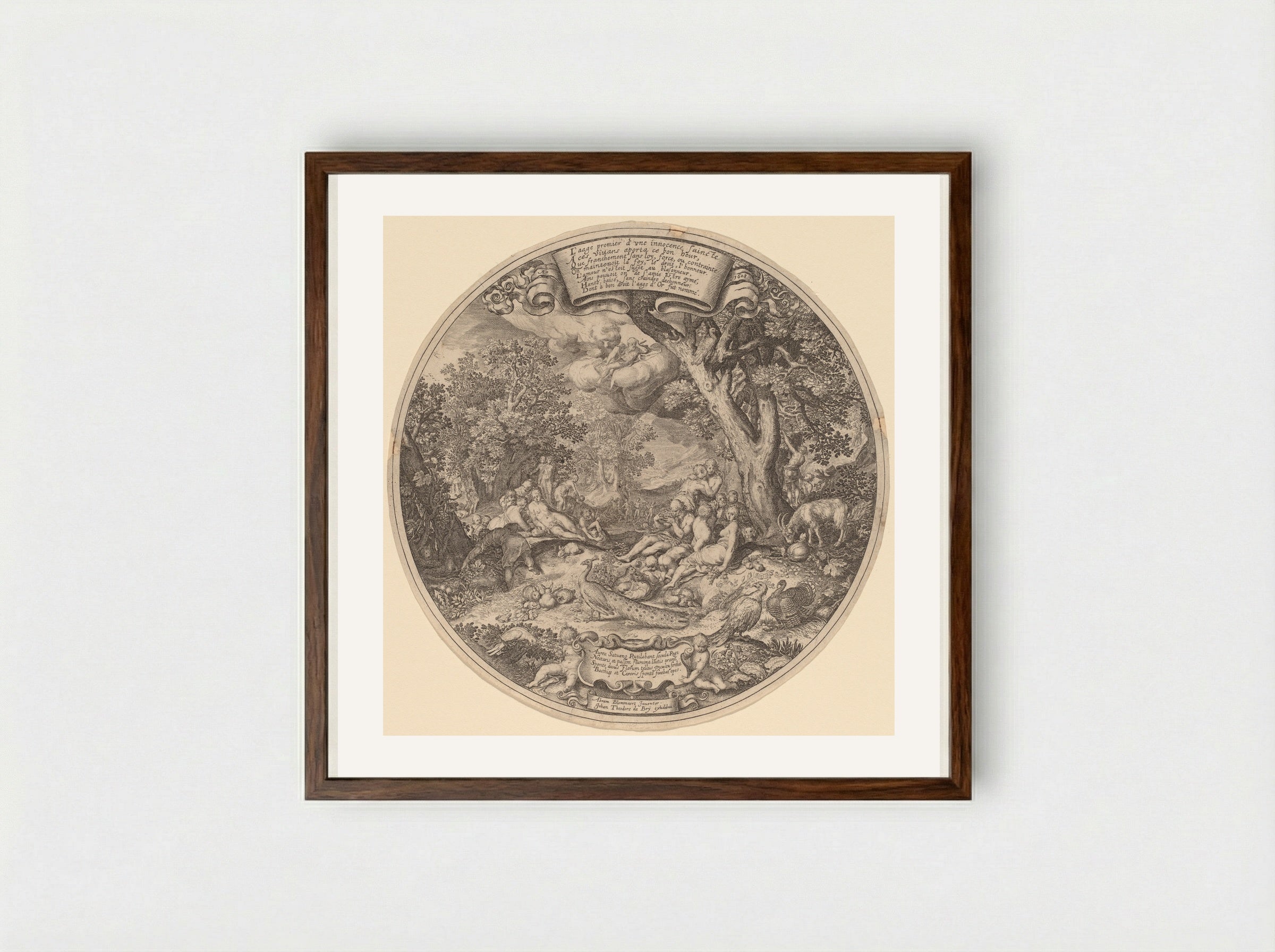 Golden Age - Johann Theodor de Bry - Framed Print Dark Wood