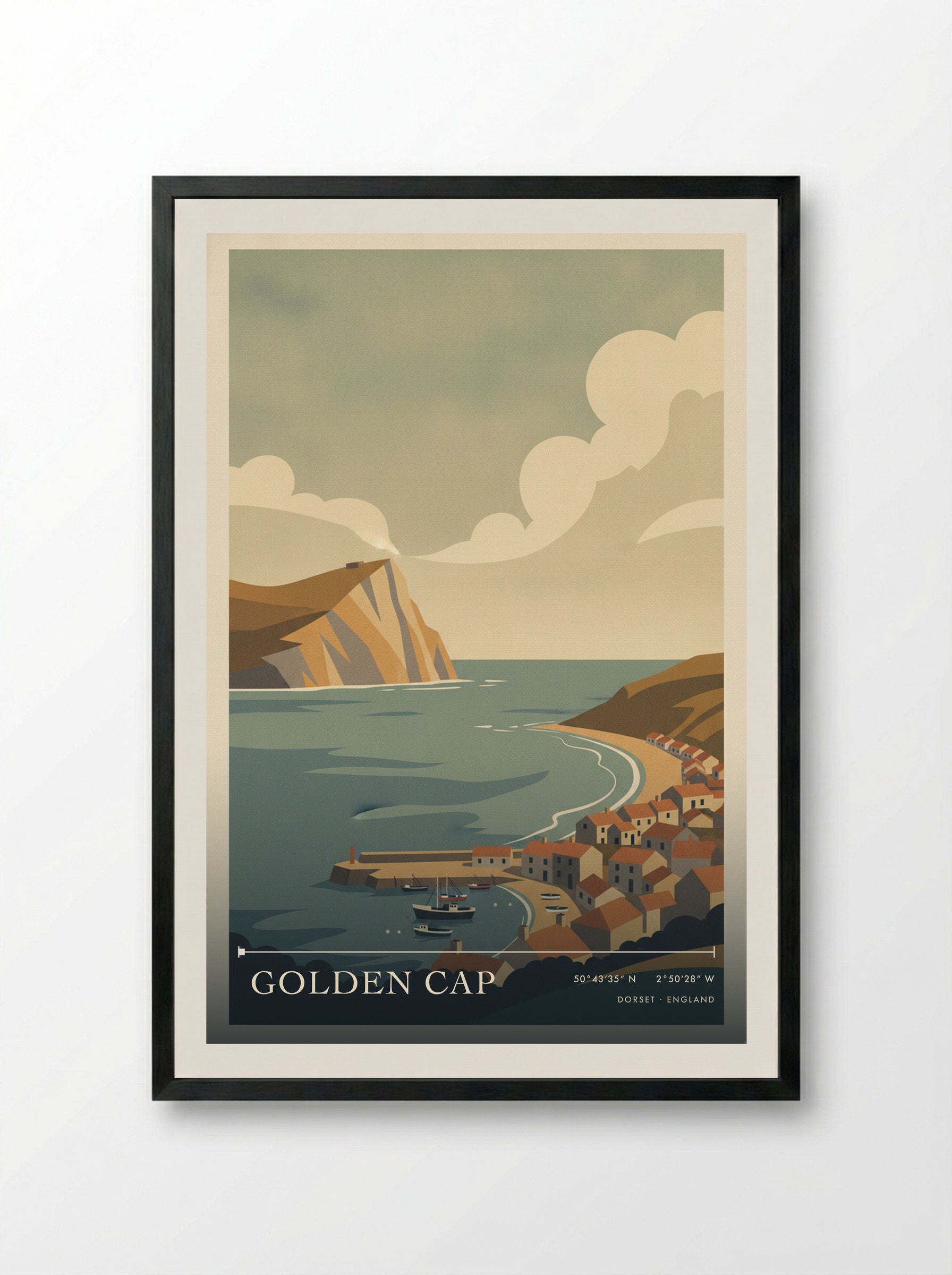 Golden Cap Dorset England Travel Poster - Framed Print Black