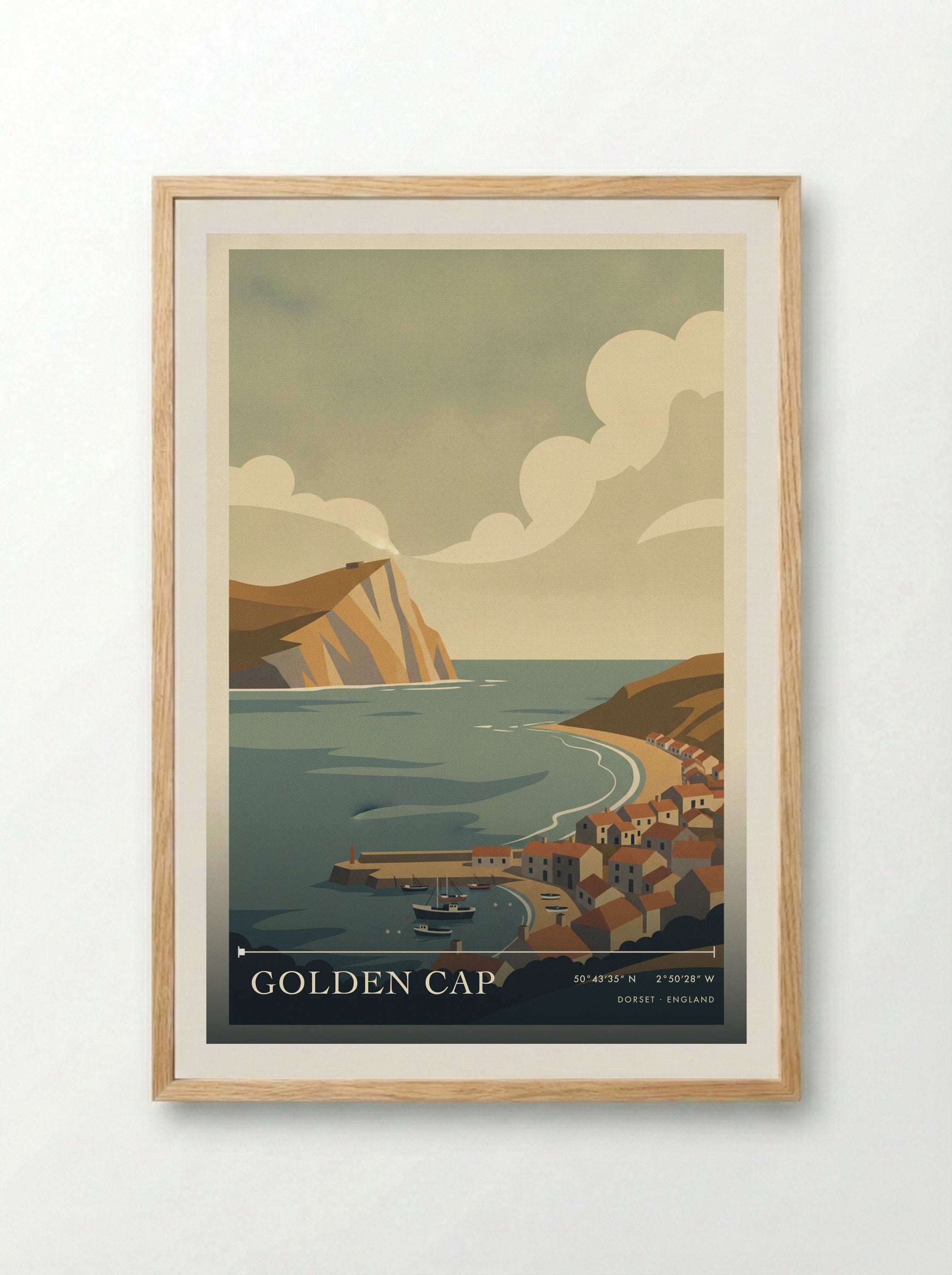 Golden Cap Dorset England Travel Poster - Framed Print Wood