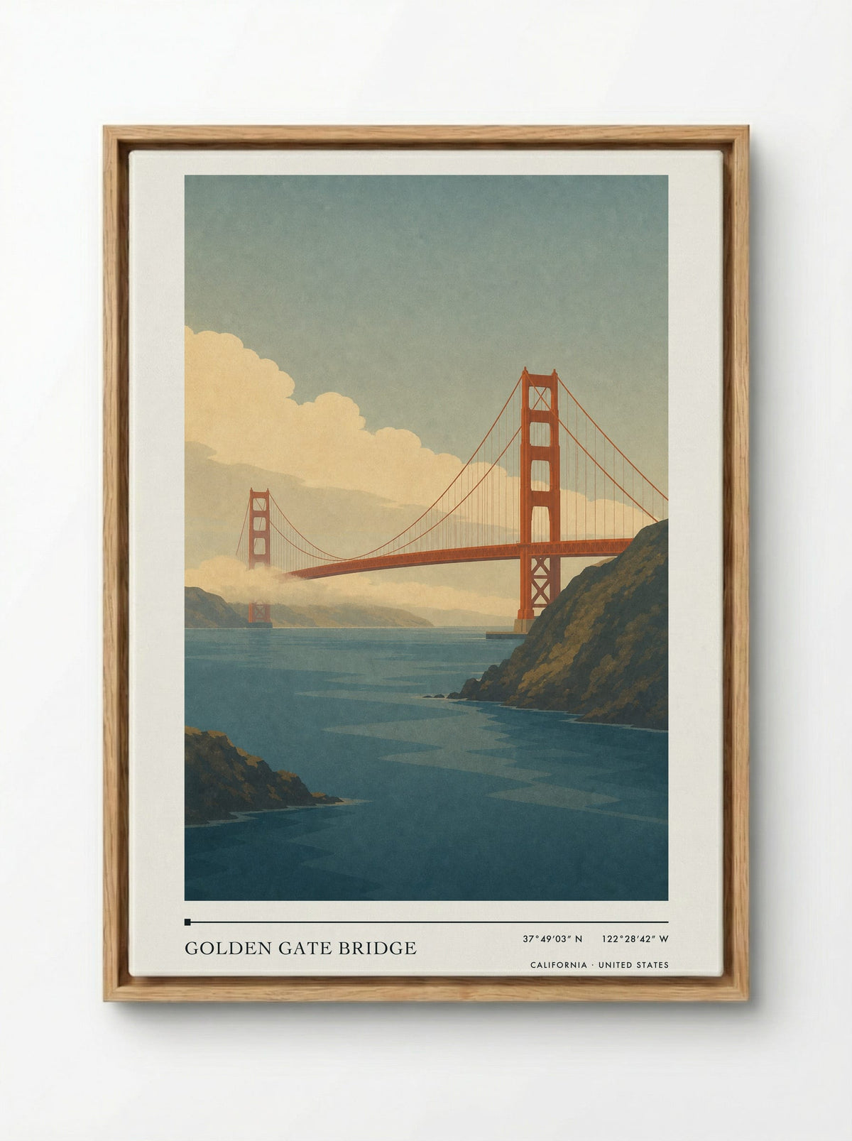Golden Gate Bridge Travel Poster Artwork - Framed Canvas Wood