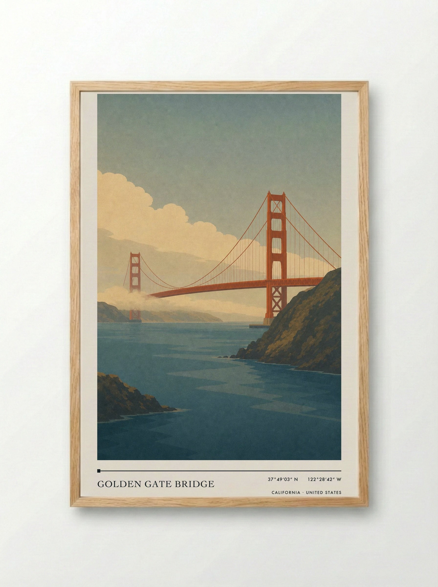 Golden Gate Bridge Travel Poster Artwork - Framed Print Wood