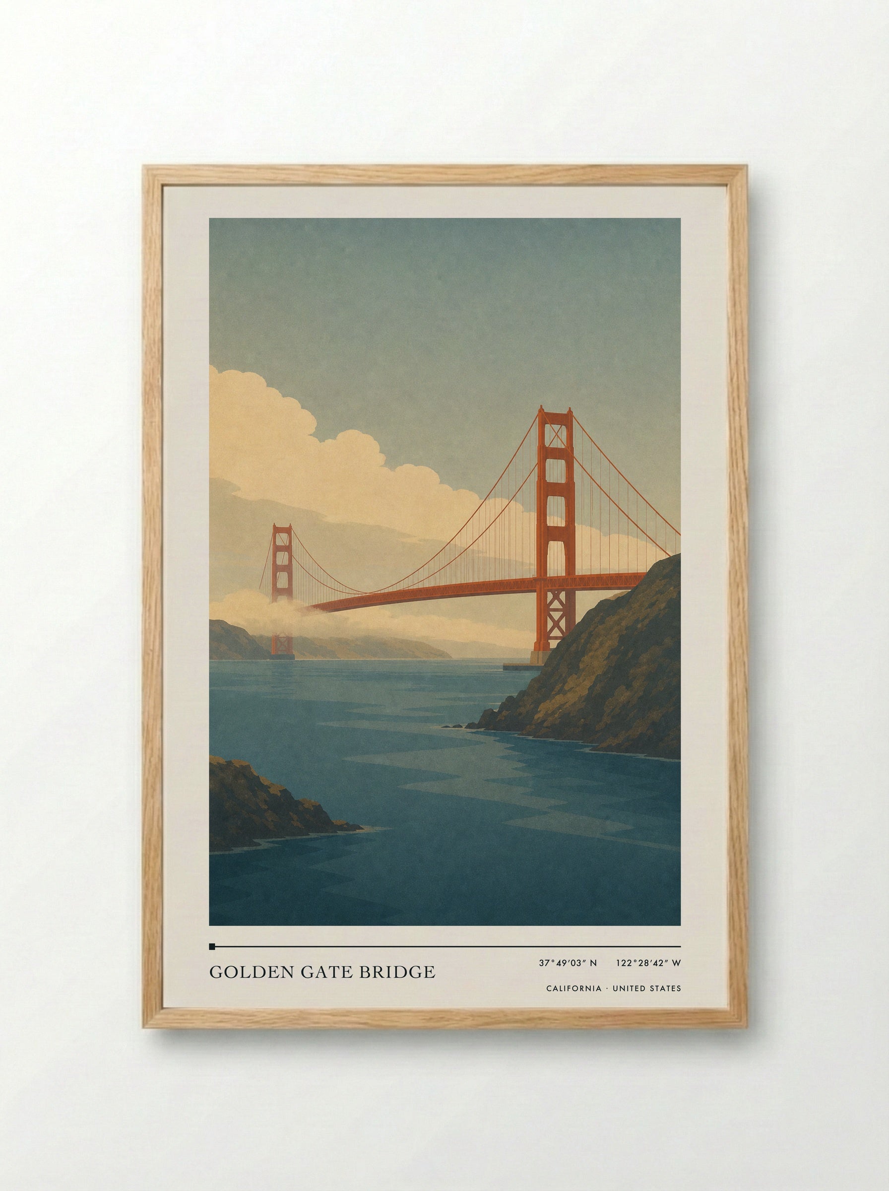 Golden Gate Bridge Travel Poster Artwork - Framed Print Wood
