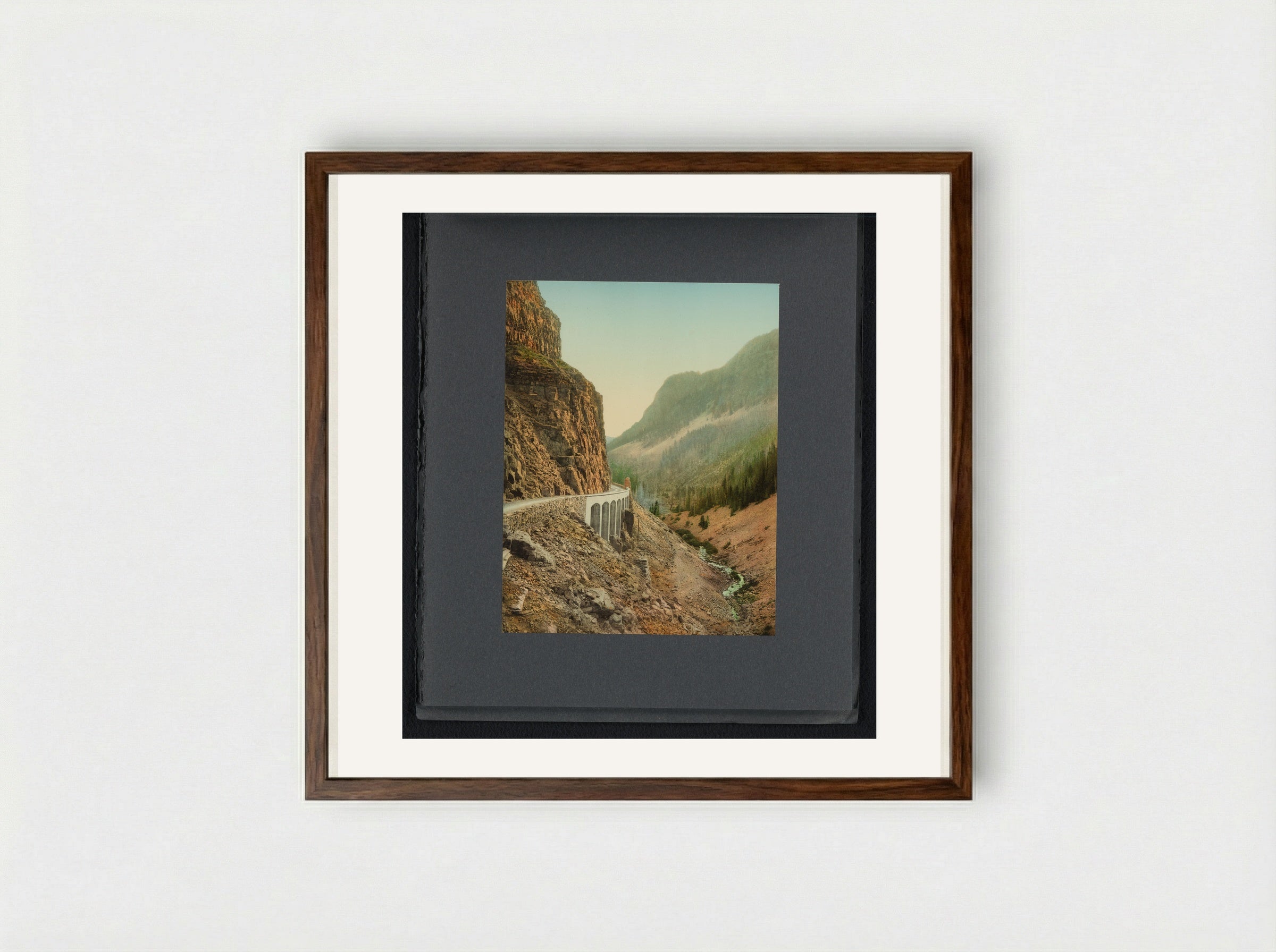 Golden Gate Viaduct, Yellowstone National Park - William Henry Jackson - Framed Print Dark Wood