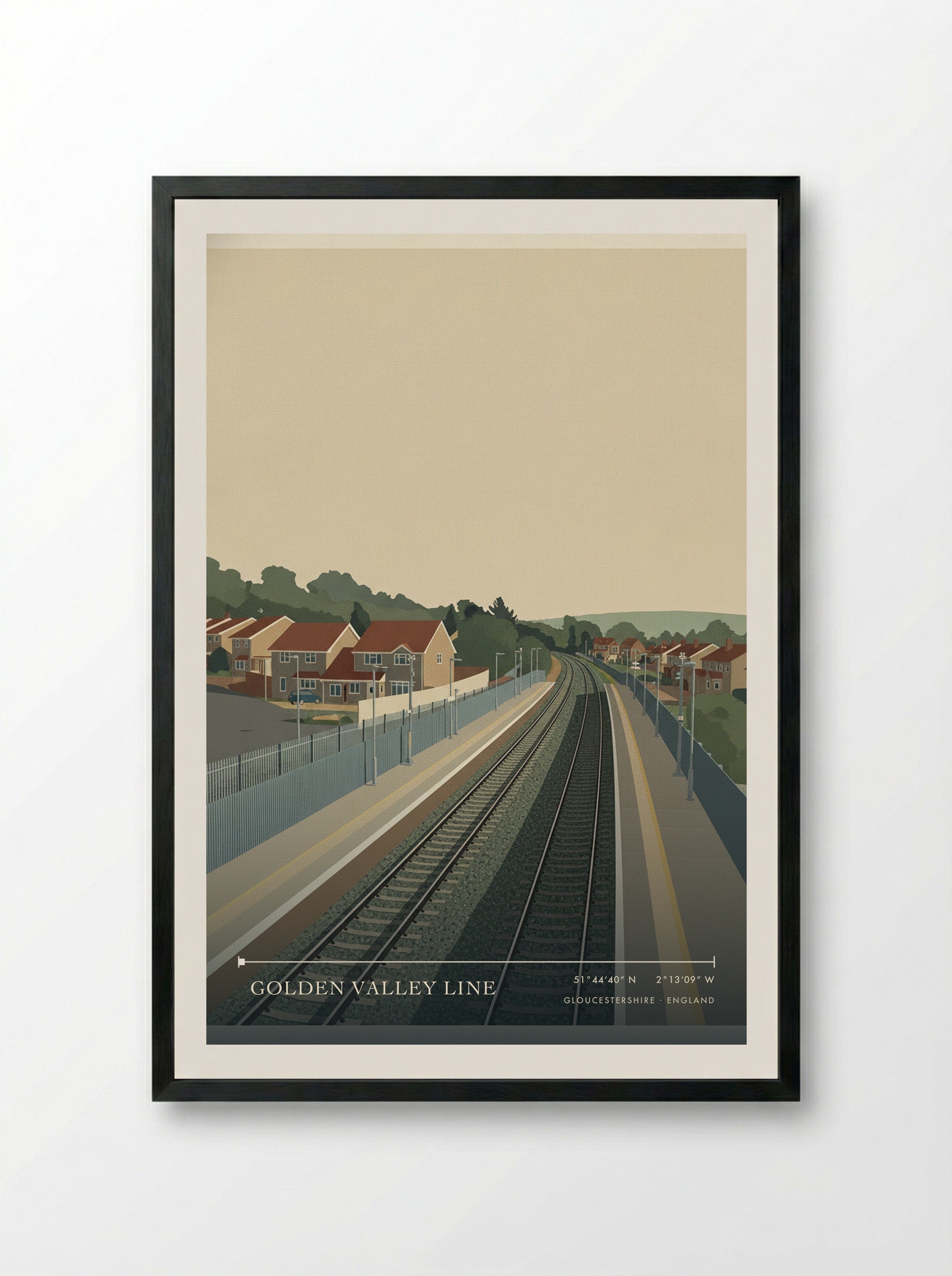 Golden Valley Line Gloucestershire England Travel Poster - Framed Print Black
