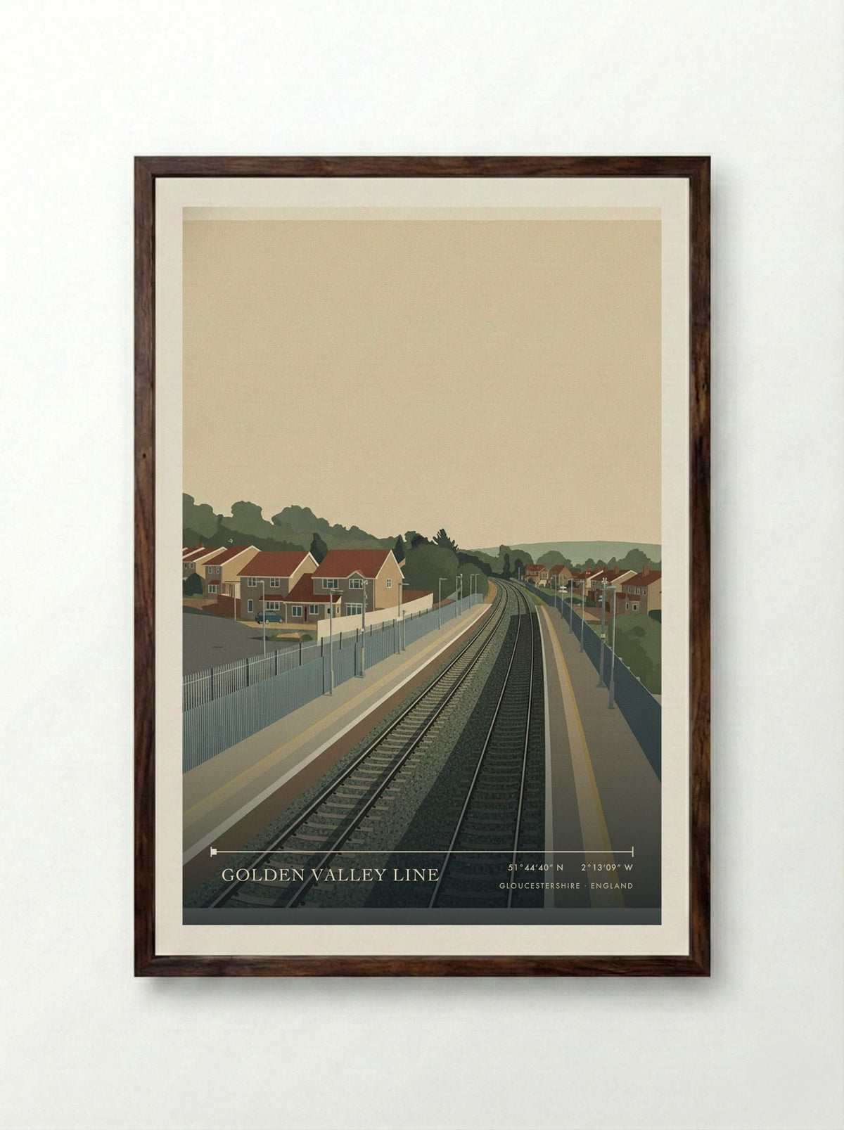 Golden Valley Line Gloucestershire England Travel Poster - Framed Print Dark Wood