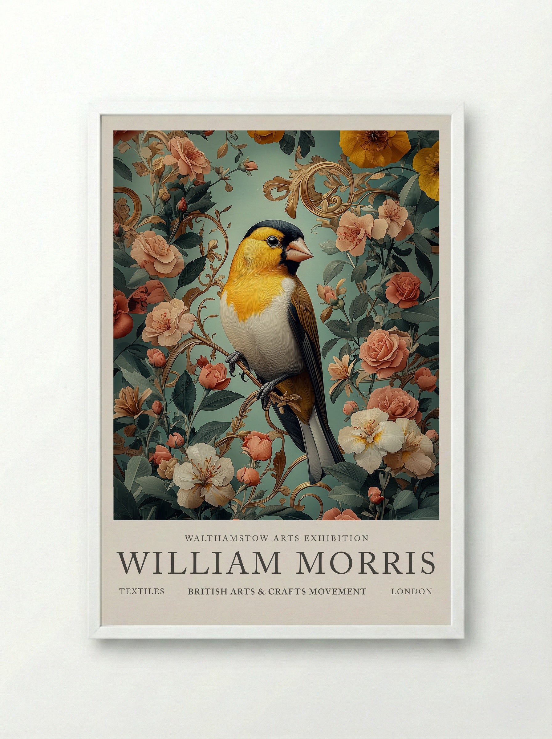 Goldfinch Glow - William Morris - Framed Print White