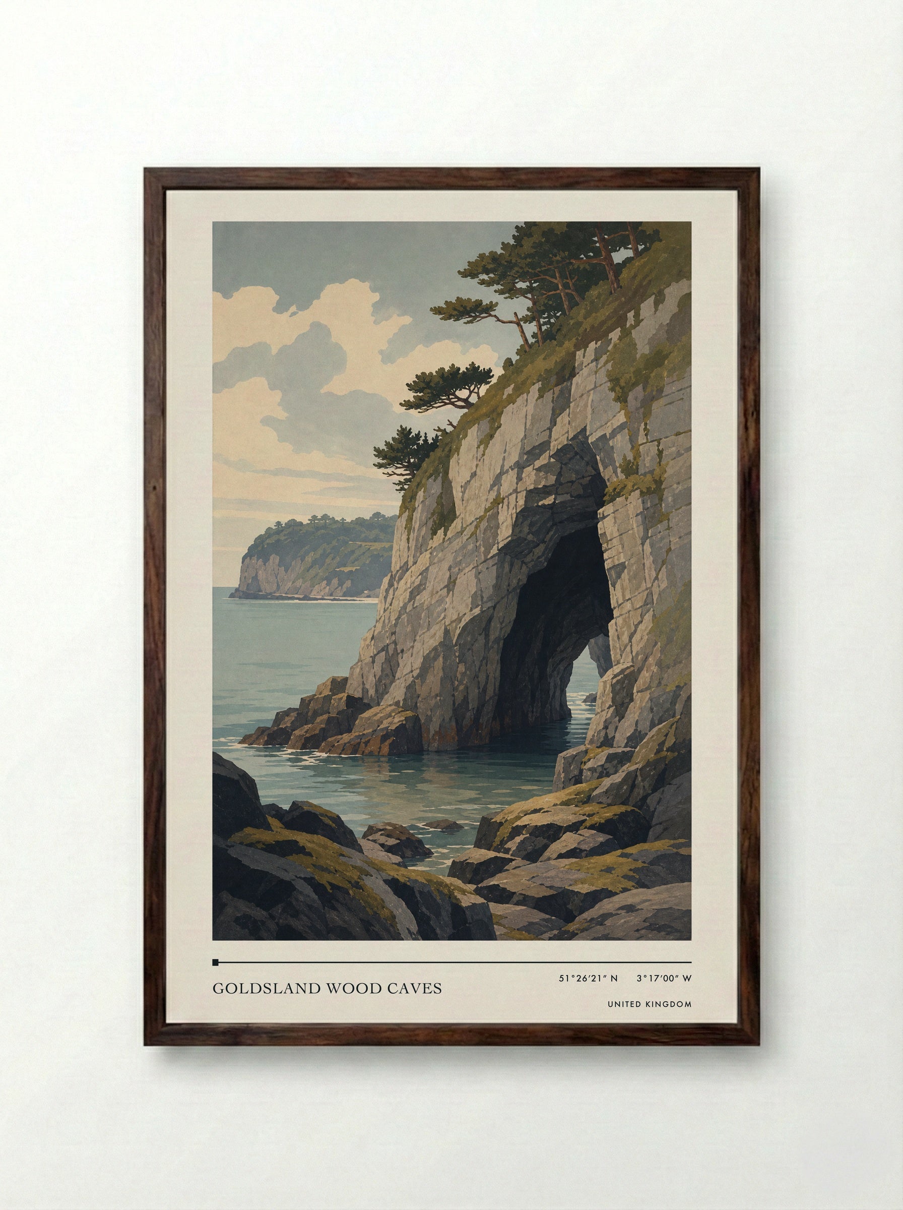 Goldsland Wood Caves United Kingdom Travel Poster - Framed Print Dark Wood