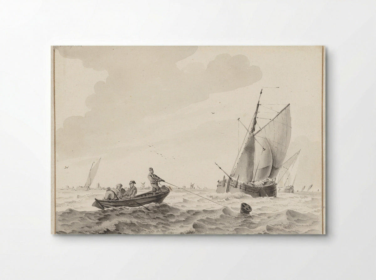 Golvend water met een roeiboot bij een boei - Wigerus Vitringa - Poster