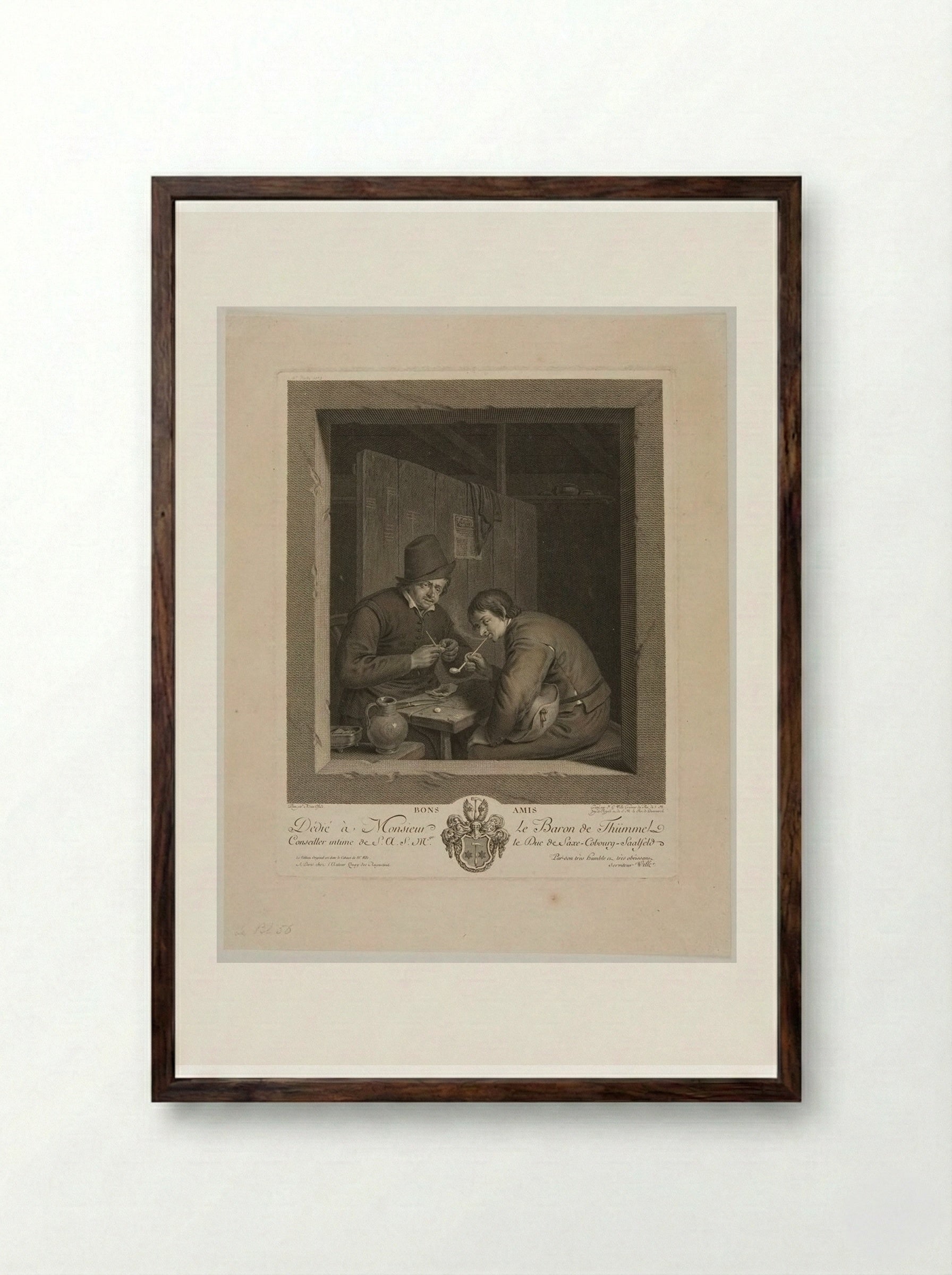 Good Friends - Johann Georg Wille - Framed Print Dark Wood