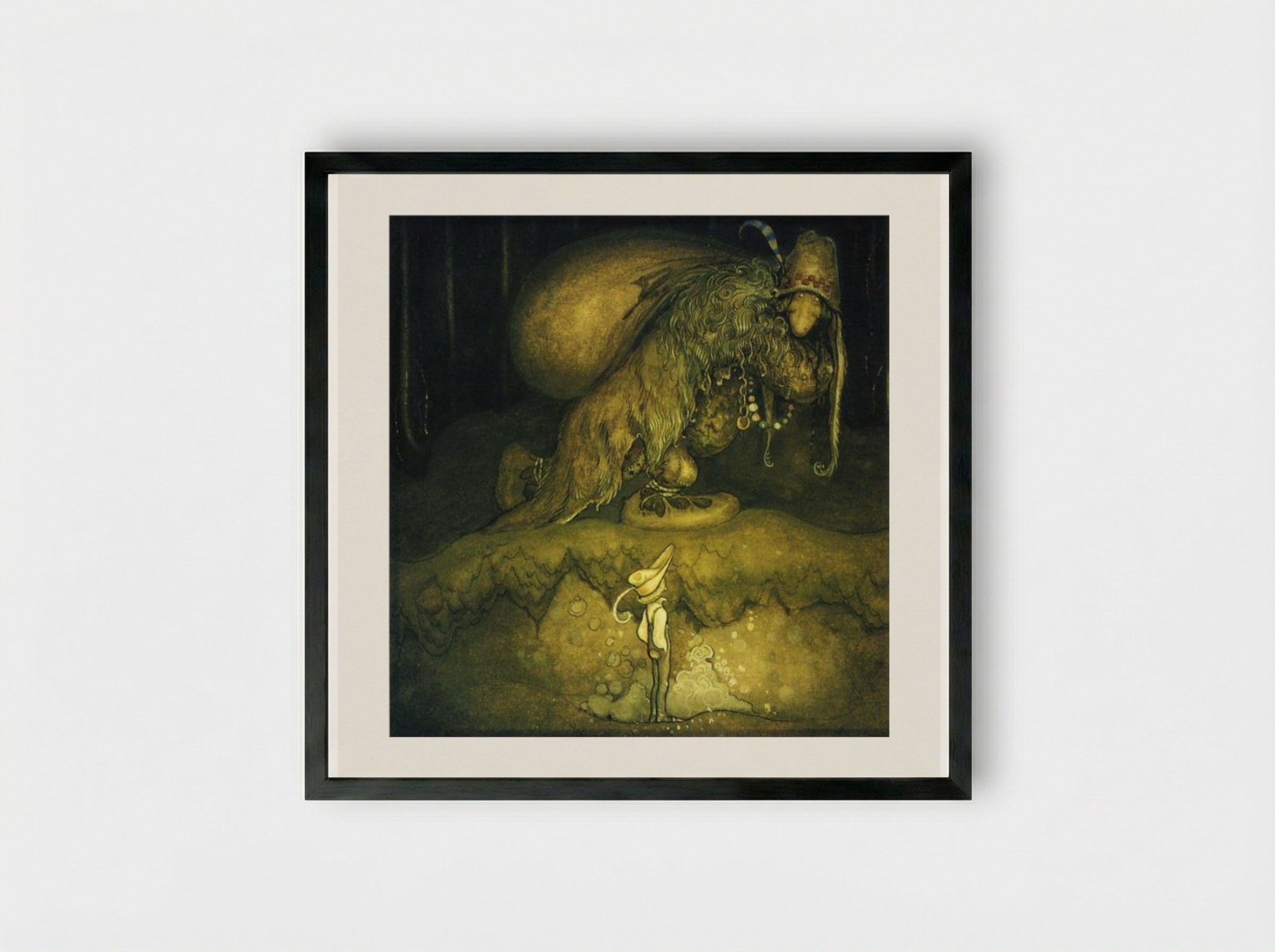 Good evening, old man! the boy greeted - John Bauer - Framed Print Black