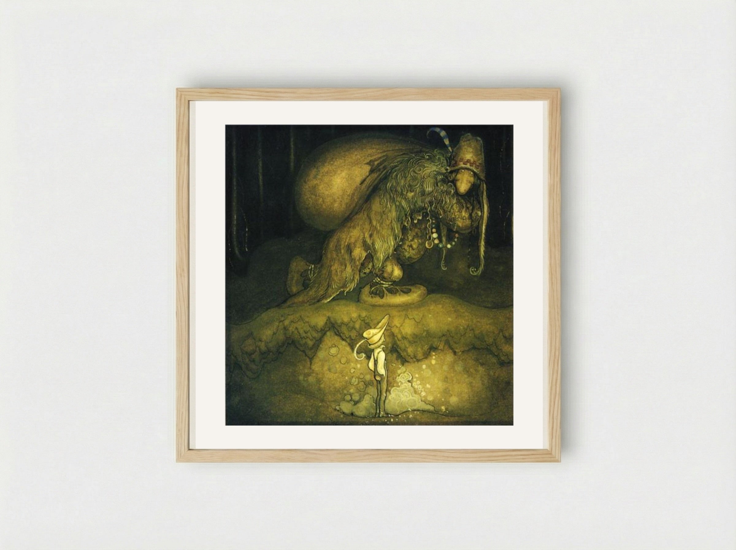 Good evening, old man! the boy greeted - John Bauer - Framed Print Wood