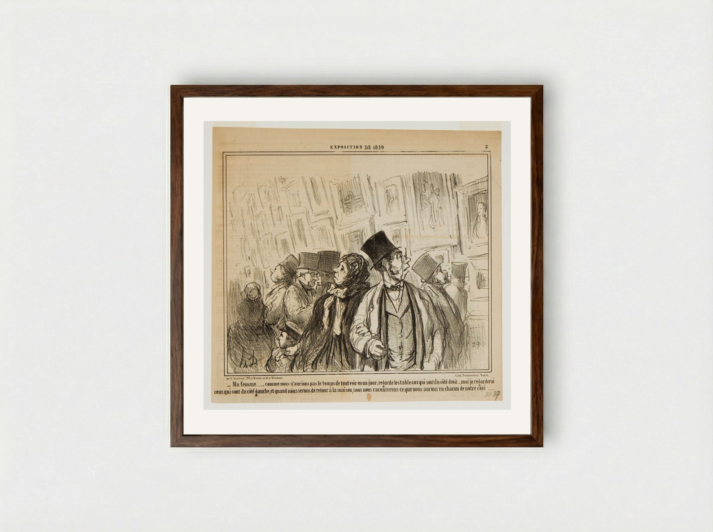 Good wife..., since we won't have time to see everything in one day, you look at the paintings on the right side...I'll look at those on the left... - Honoré-Victorin Daumier - Framed Print Dark Wood
