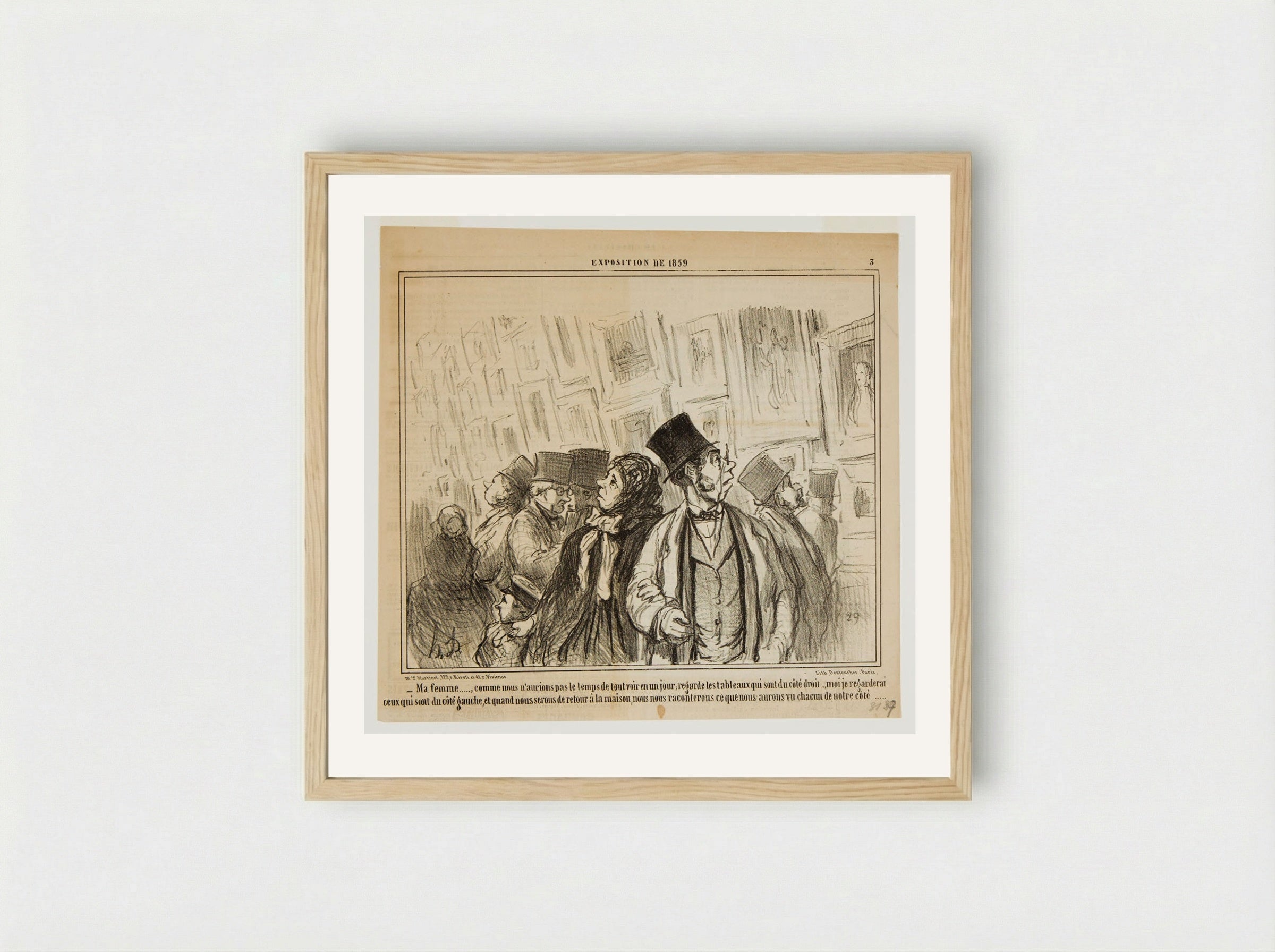 Good wife..., since we won't have time to see everything in one day, you look at the paintings on the right side...I'll look at those on the left... - Honoré-Victorin Daumier - Framed Print Wood