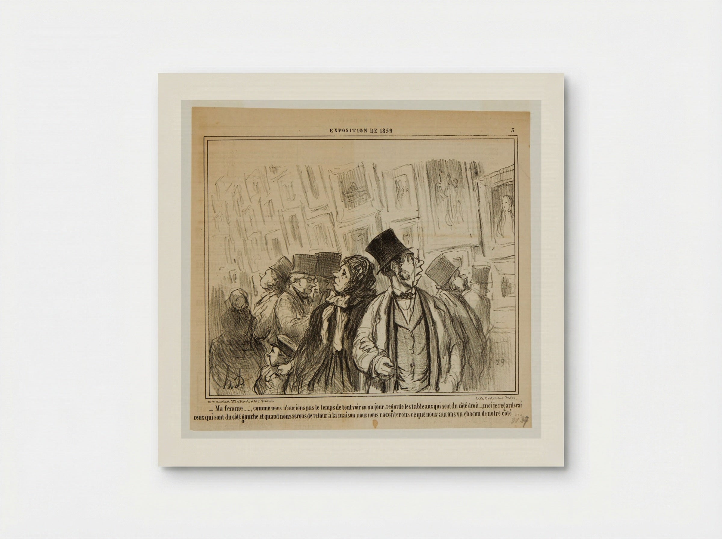 Good wife..., since we won't have time to see everything in one day, you look at the paintings on the right side...I'll look at those on the left... - Honoré-Victorin Daumier - Poster