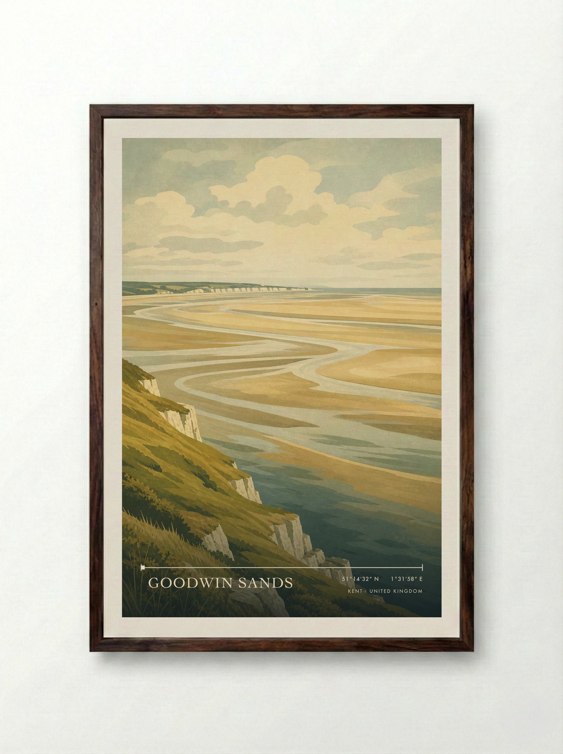 Goodwin Sands Kent United Kingdom Travel Poster - Framed Print Dark Wood