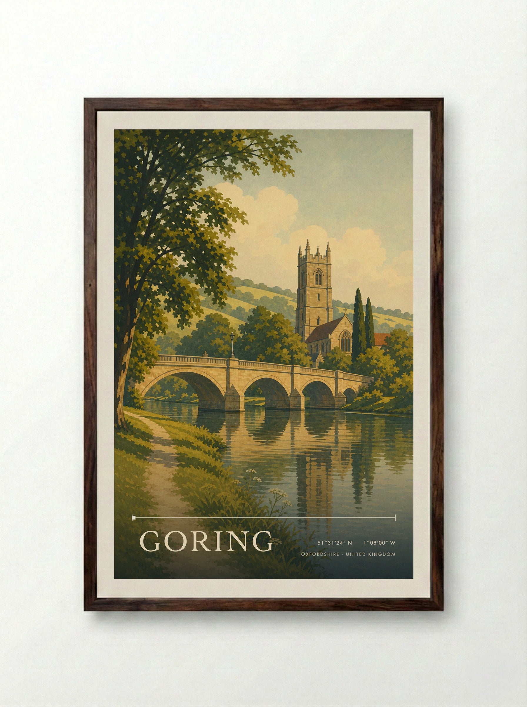 Goring Oxfordshire United Kingdom Travel Poster - Framed Print Dark Wood