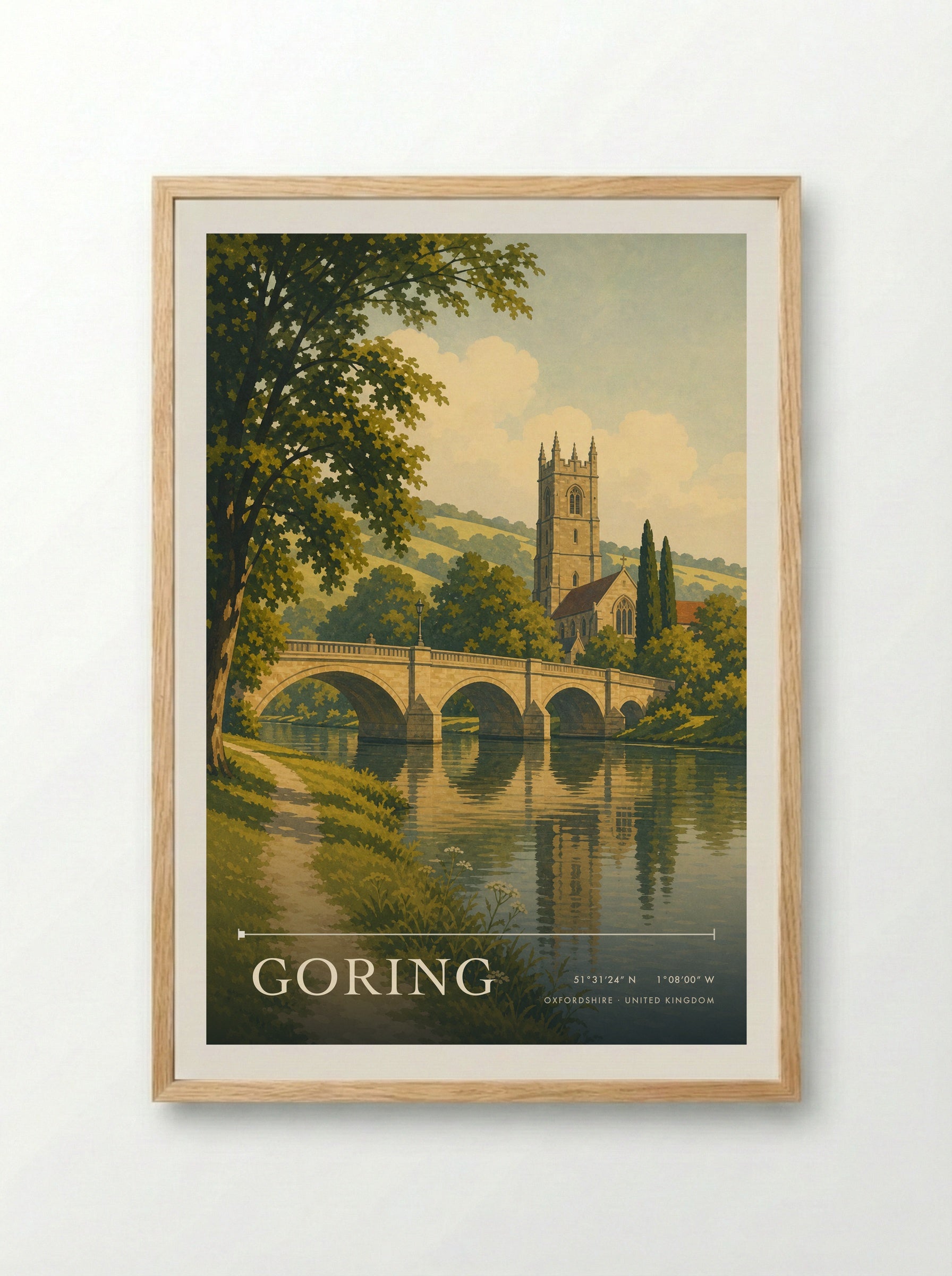 Goring Oxfordshire United Kingdom Travel Poster - Framed Print Wood