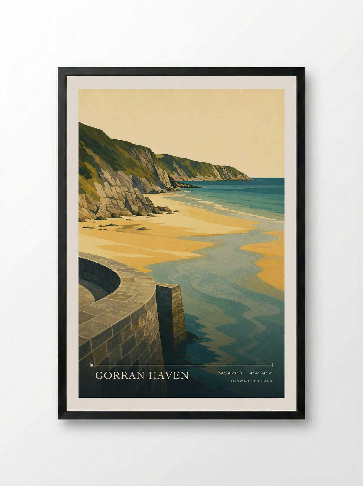 Gorran Haven Cornwall England Travel Poster - Framed Print Black