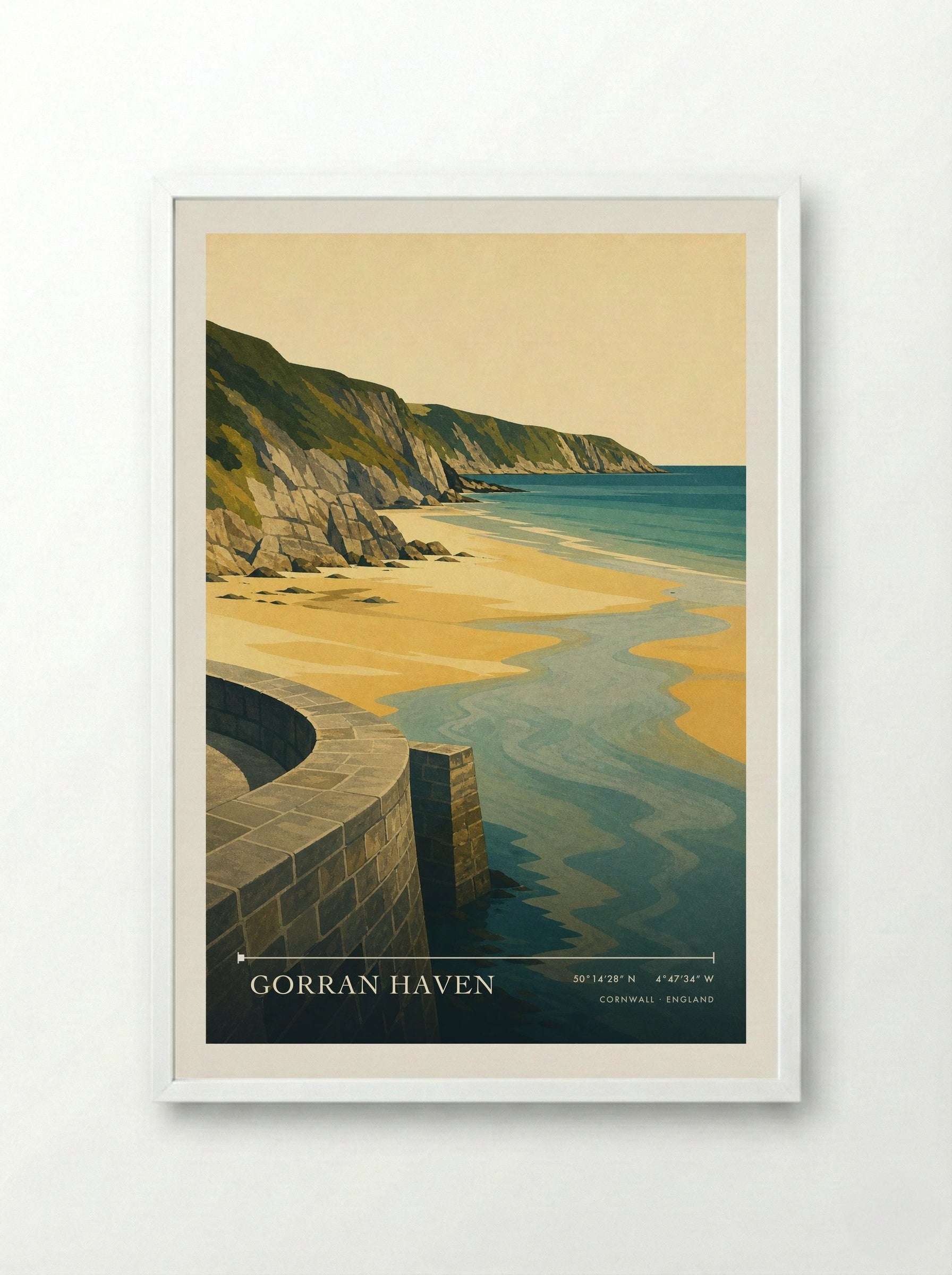 Gorran Haven Cornwall England Travel Poster - Framed Print White