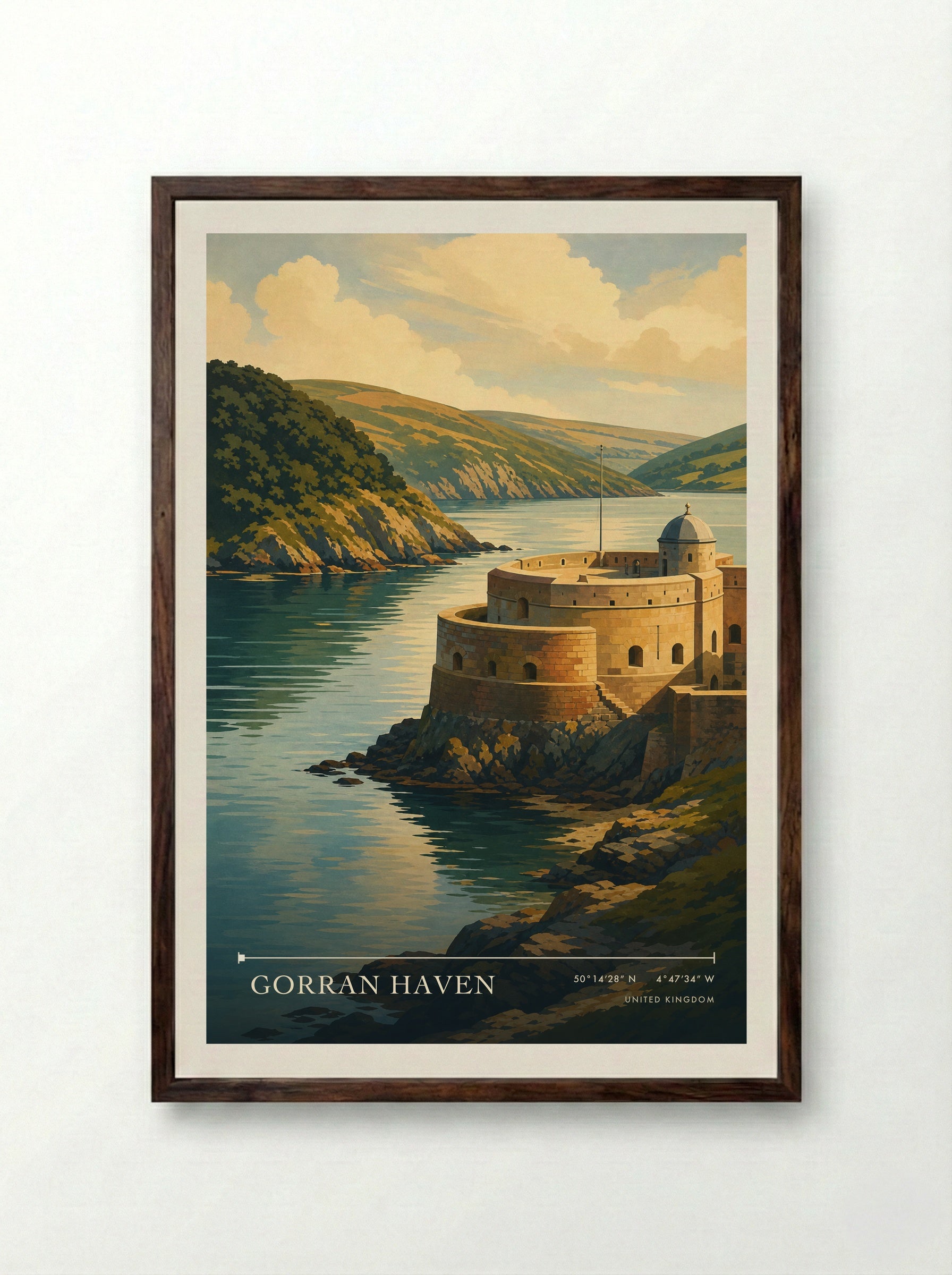 Gorran Haven United Kingdom Travel Poster - Framed Print Dark Wood