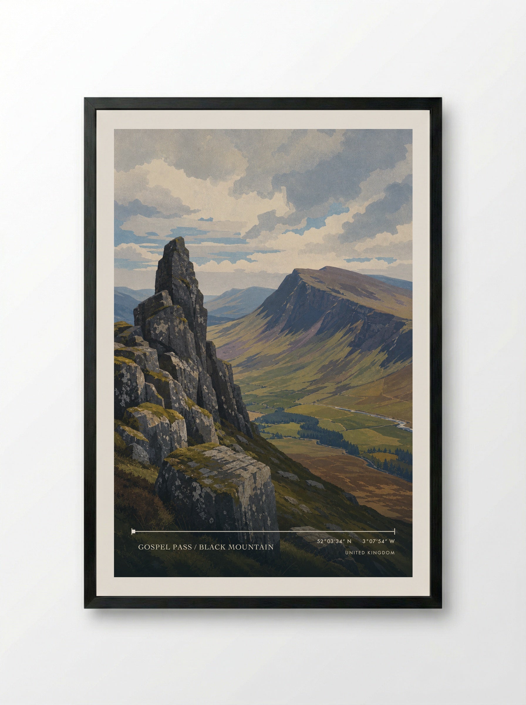 Gospel Pass / Black Mountain United Kingdom Travel Poster - Framed Print Black