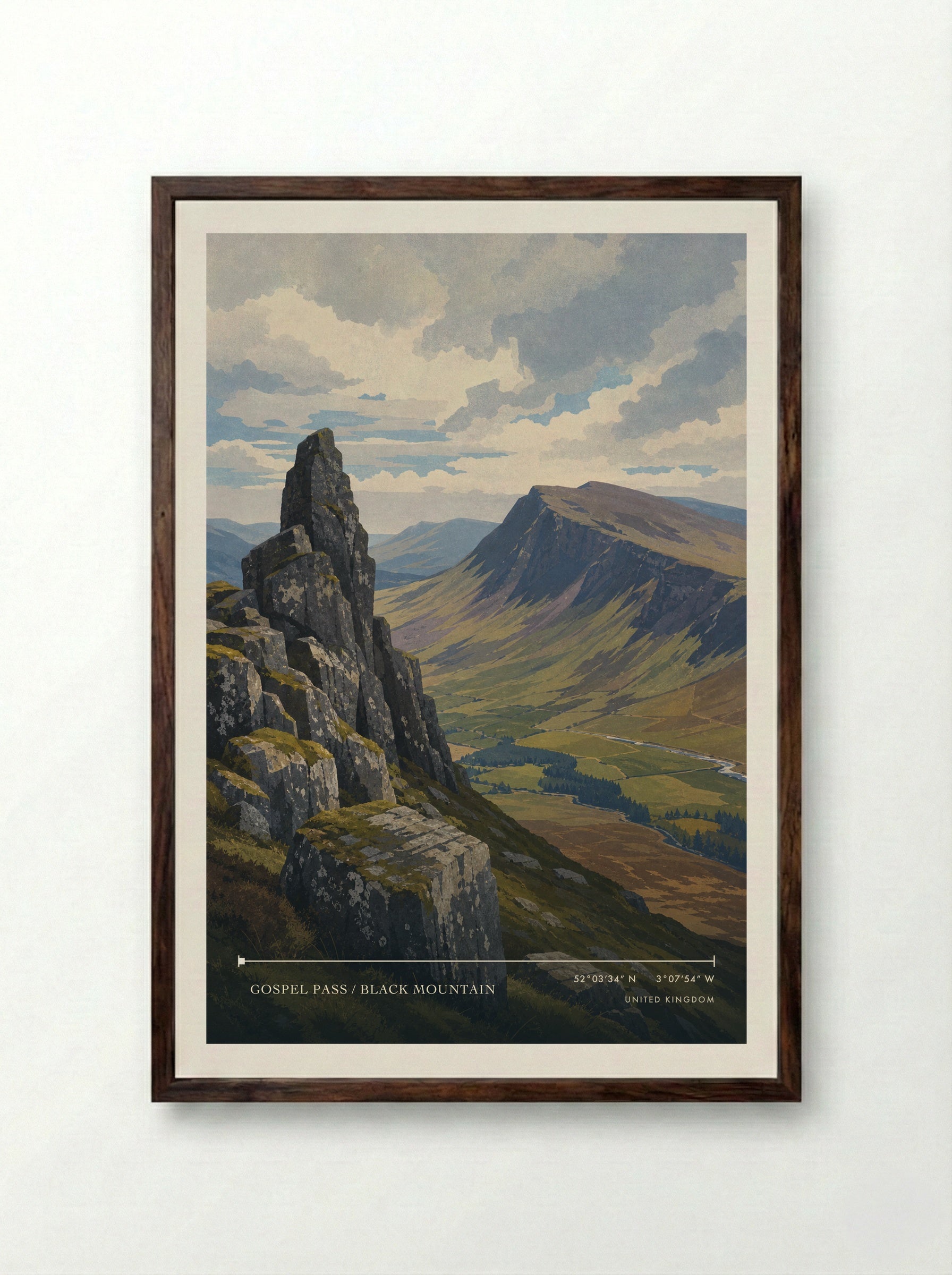 Gospel Pass / Black Mountain United Kingdom Travel Poster - Framed Print Dark Wood