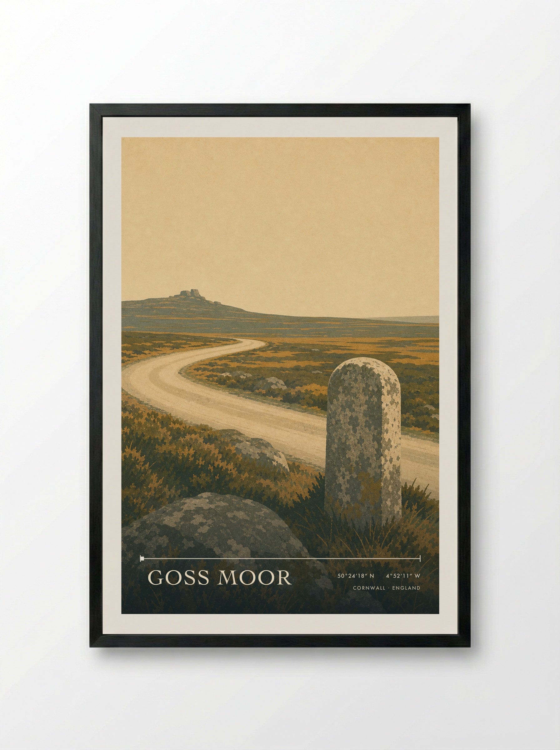 Goss Moor Cornwall England Travel Poster - Framed Print Black