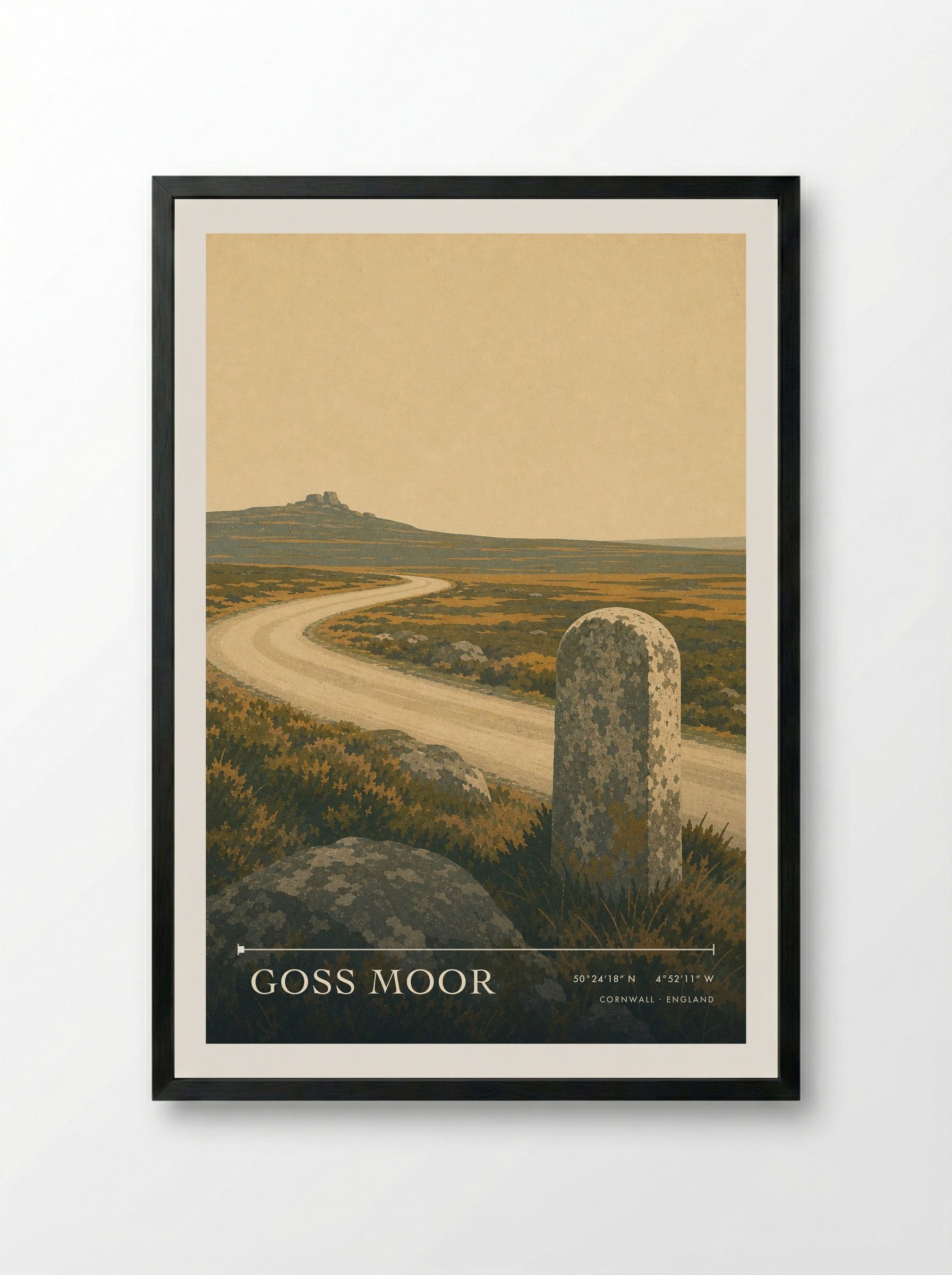 Goss Moor Cornwall England Travel Poster - Framed Print Black