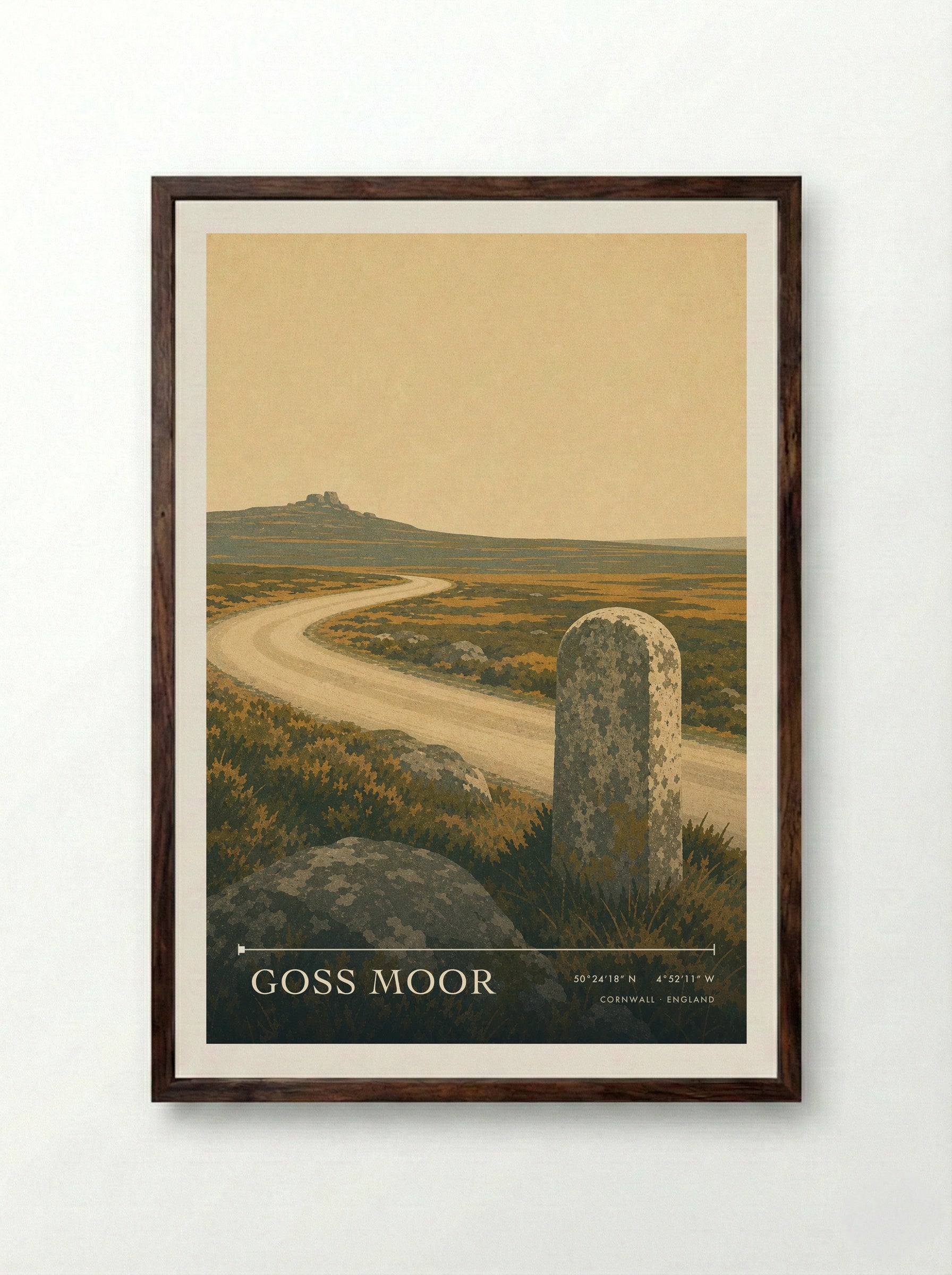 Goss Moor Cornwall England Travel Poster - Framed Print Dark Wood