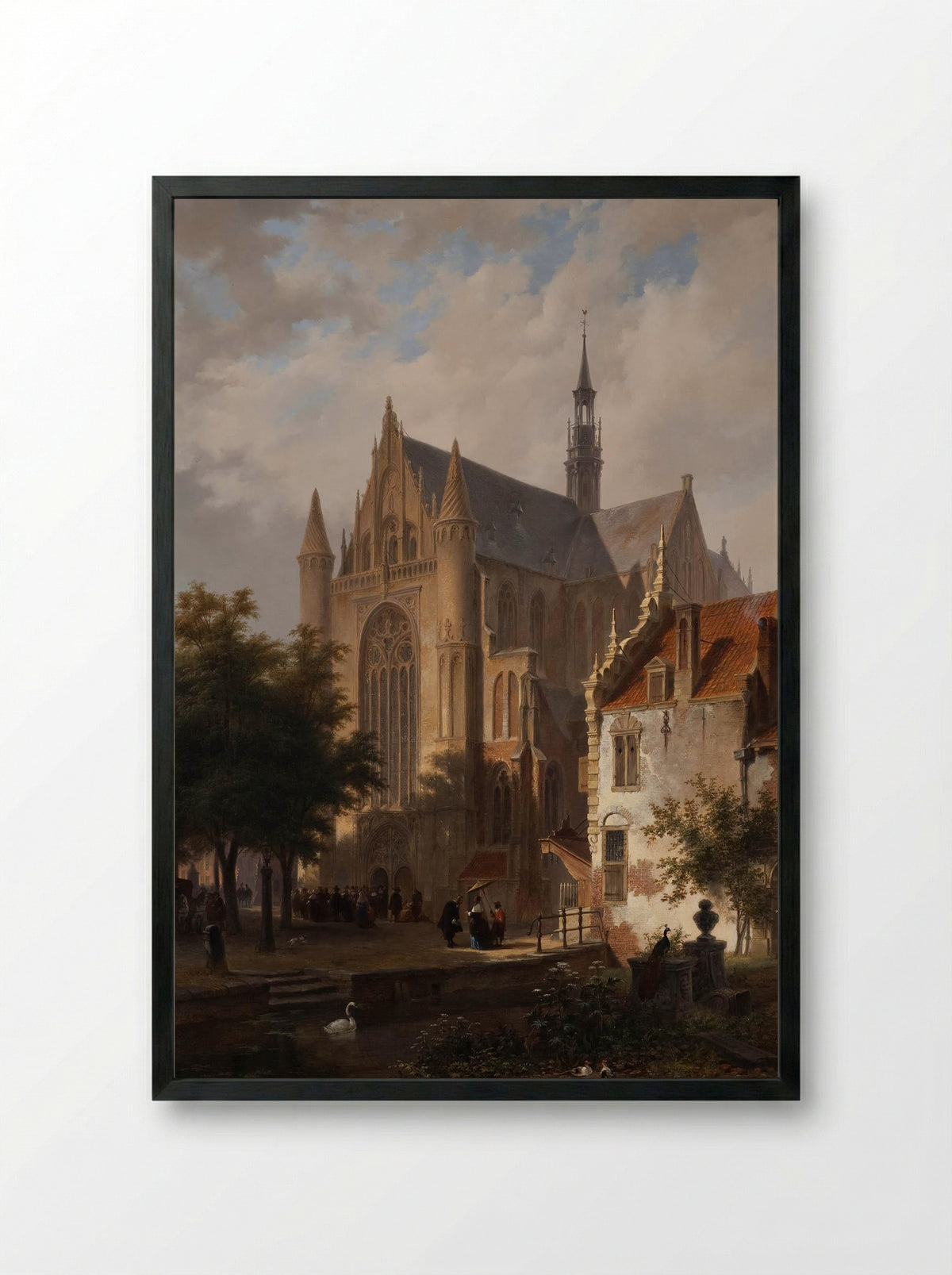 Gothic Church Exterior with Figures - Huib van Hove Bz - Framed Print Black