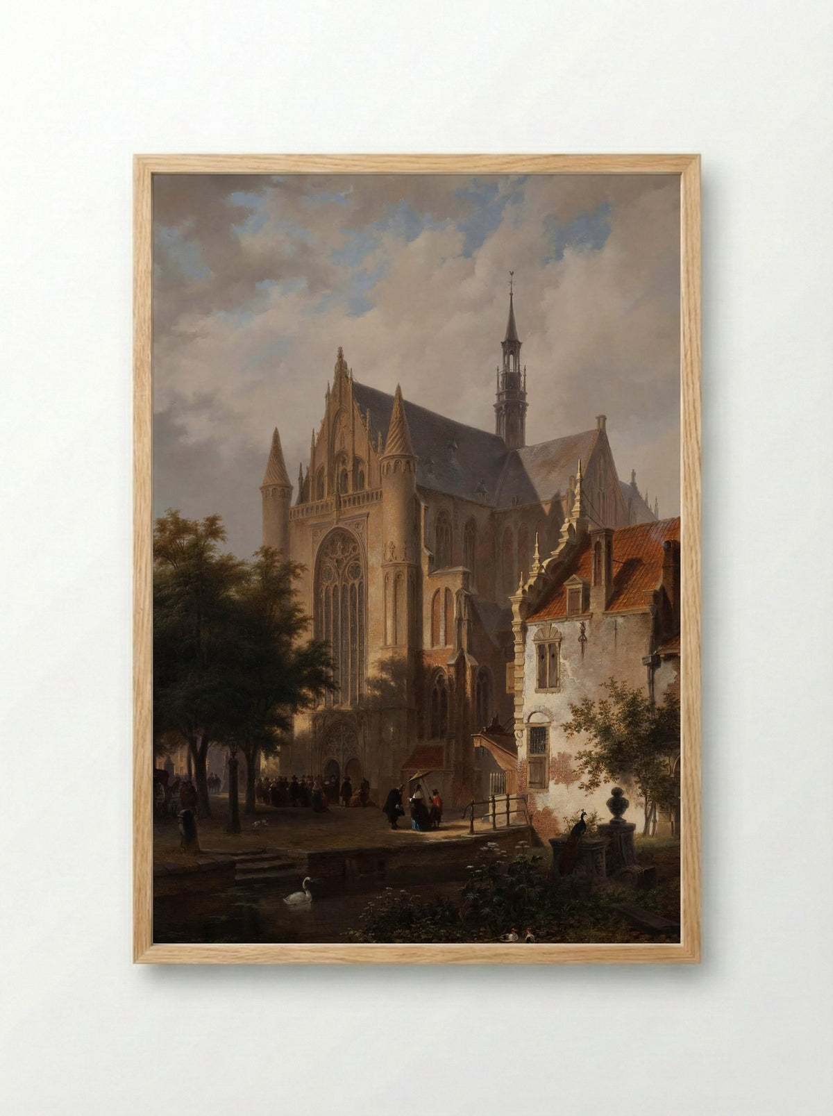 Gothic Church Exterior with Figures - Huib van Hove Bz - Framed Print Wood