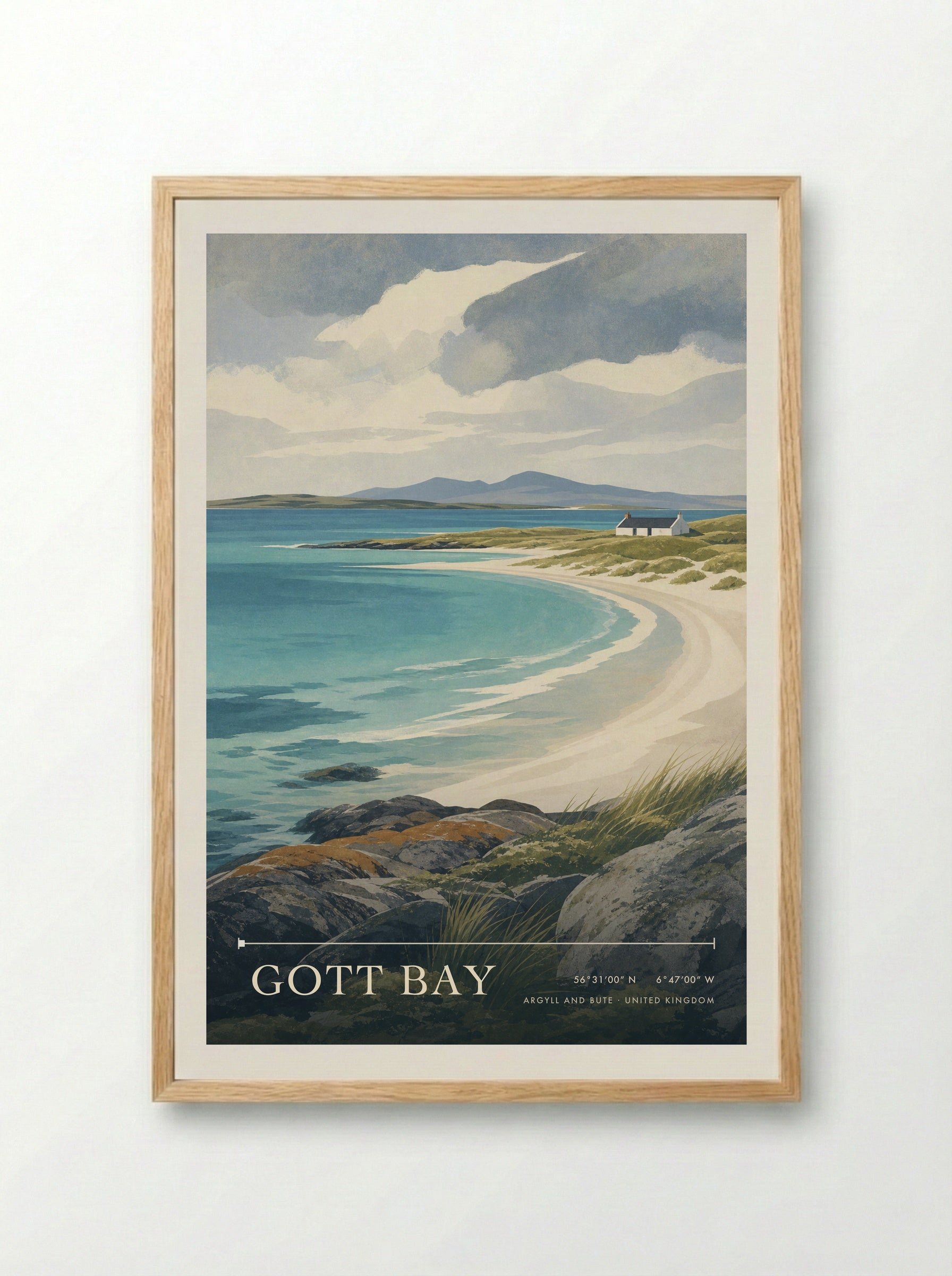 Gott Bay Argyll and Bute United Kingdom Travel Poster - Framed Print Wood