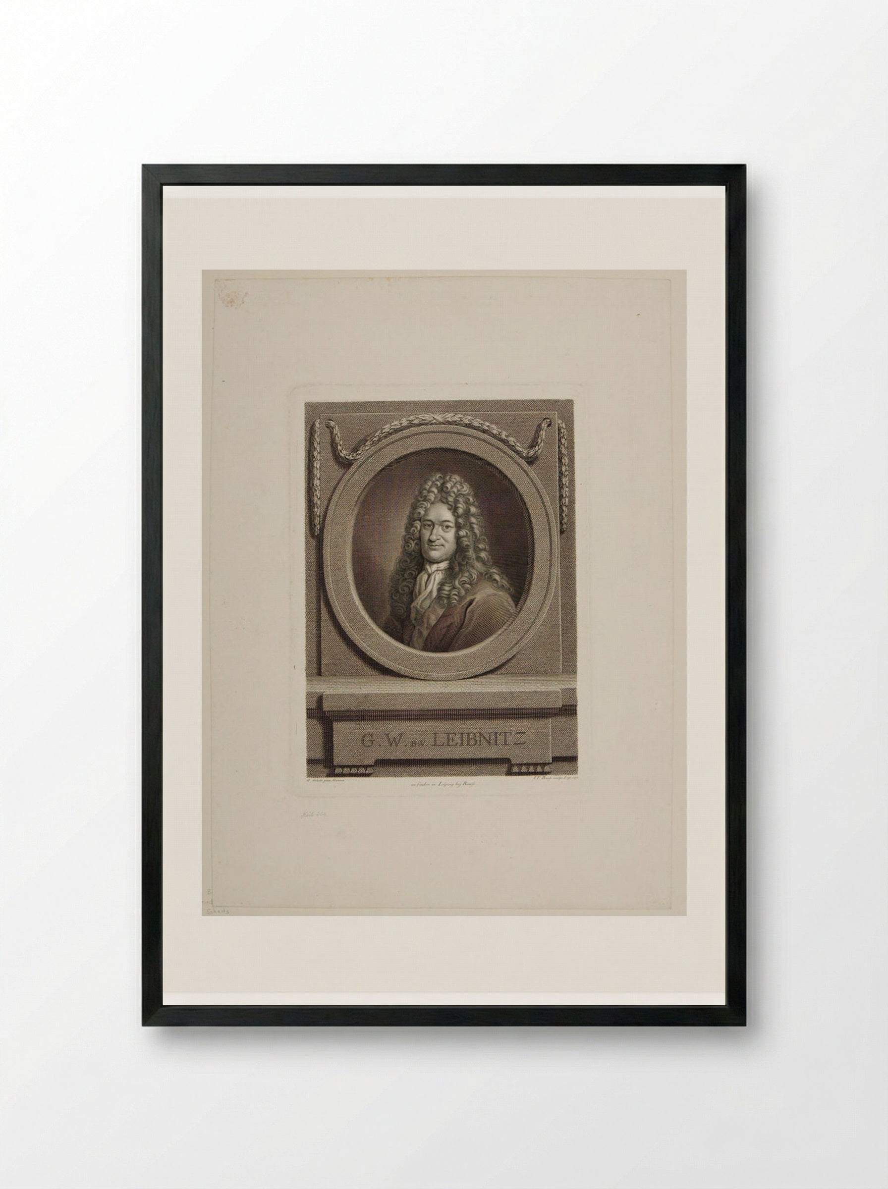 Gottfried Wilhelm, Freiherr von Leibniz - Johann Friedrich Bause - Framed Print Black