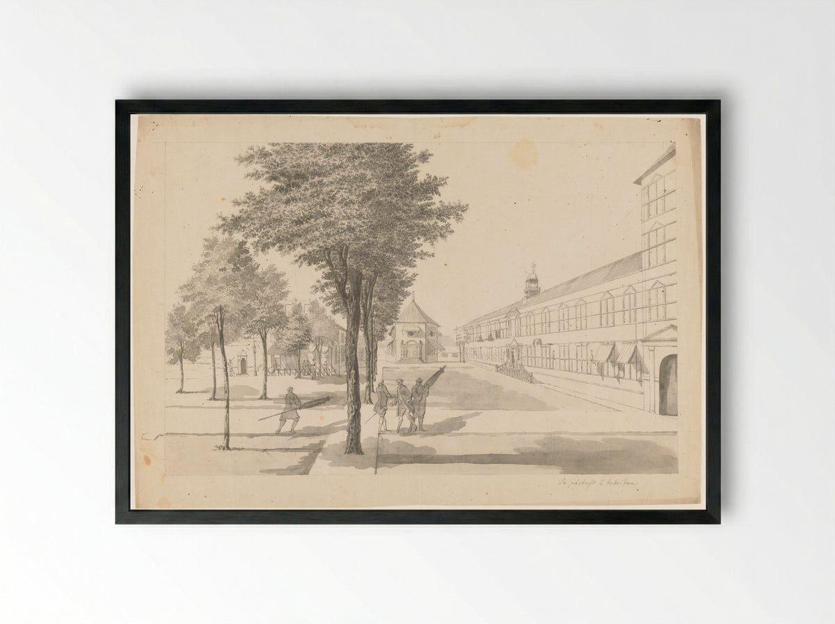 Gouvernement, kasteelkerk en dragonderwacht binnen het kasteel te Batavia - Jan Brandes - Framed Print Black