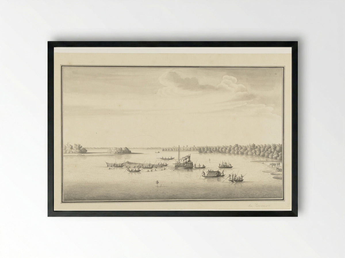 Gouverneur Loten en zijn gezelschap varend op de Lagune van Negombo - Pieter de Bevere - Framed Print Black