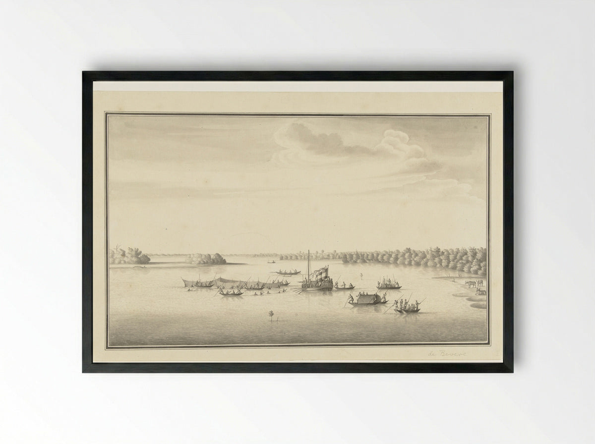 Gouverneur Loten en zijn gezelschap varend op de Lagune van Negombo - Pieter de Bevere - Framed Print Black